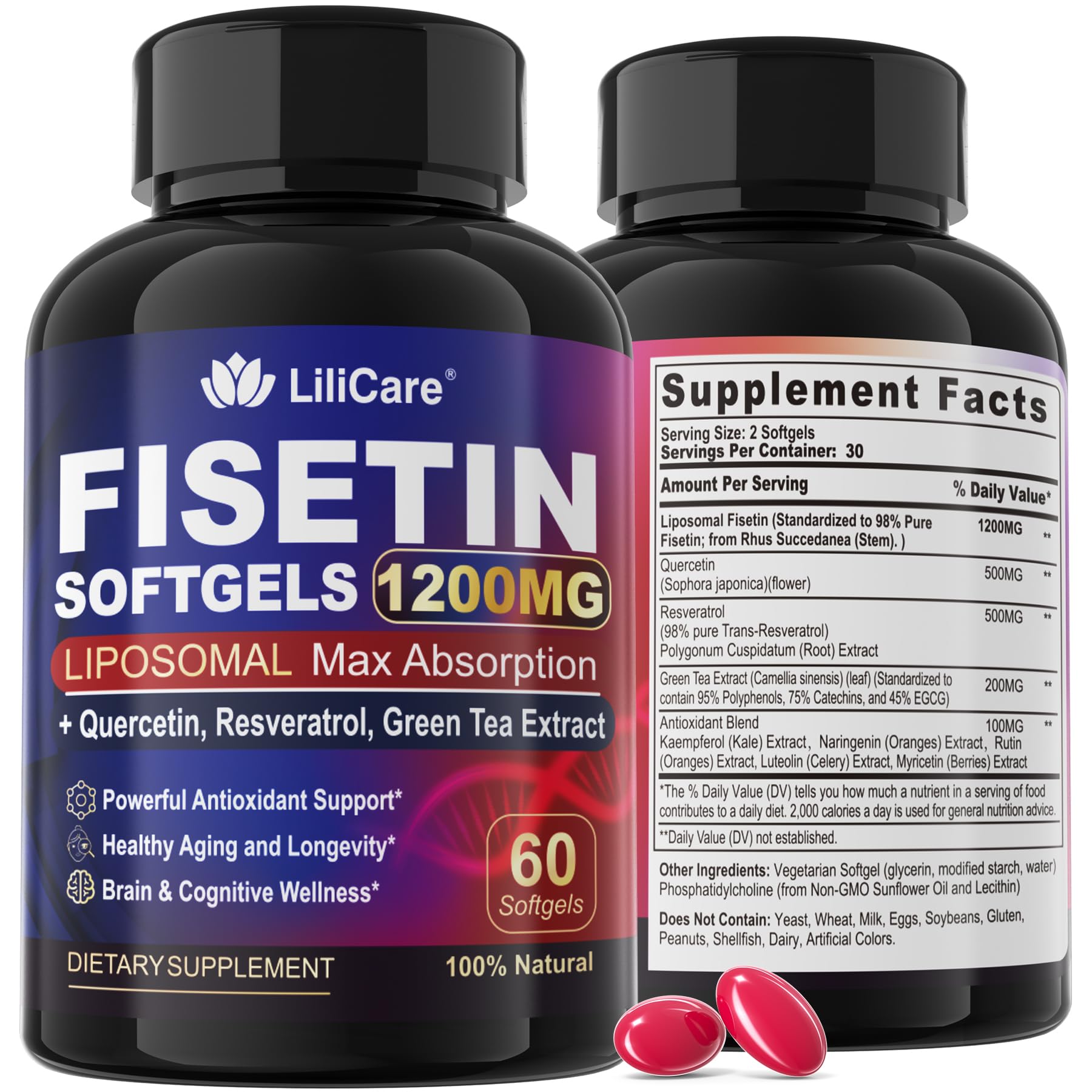 LILICARE Fisetin Softgels 1200mg front view