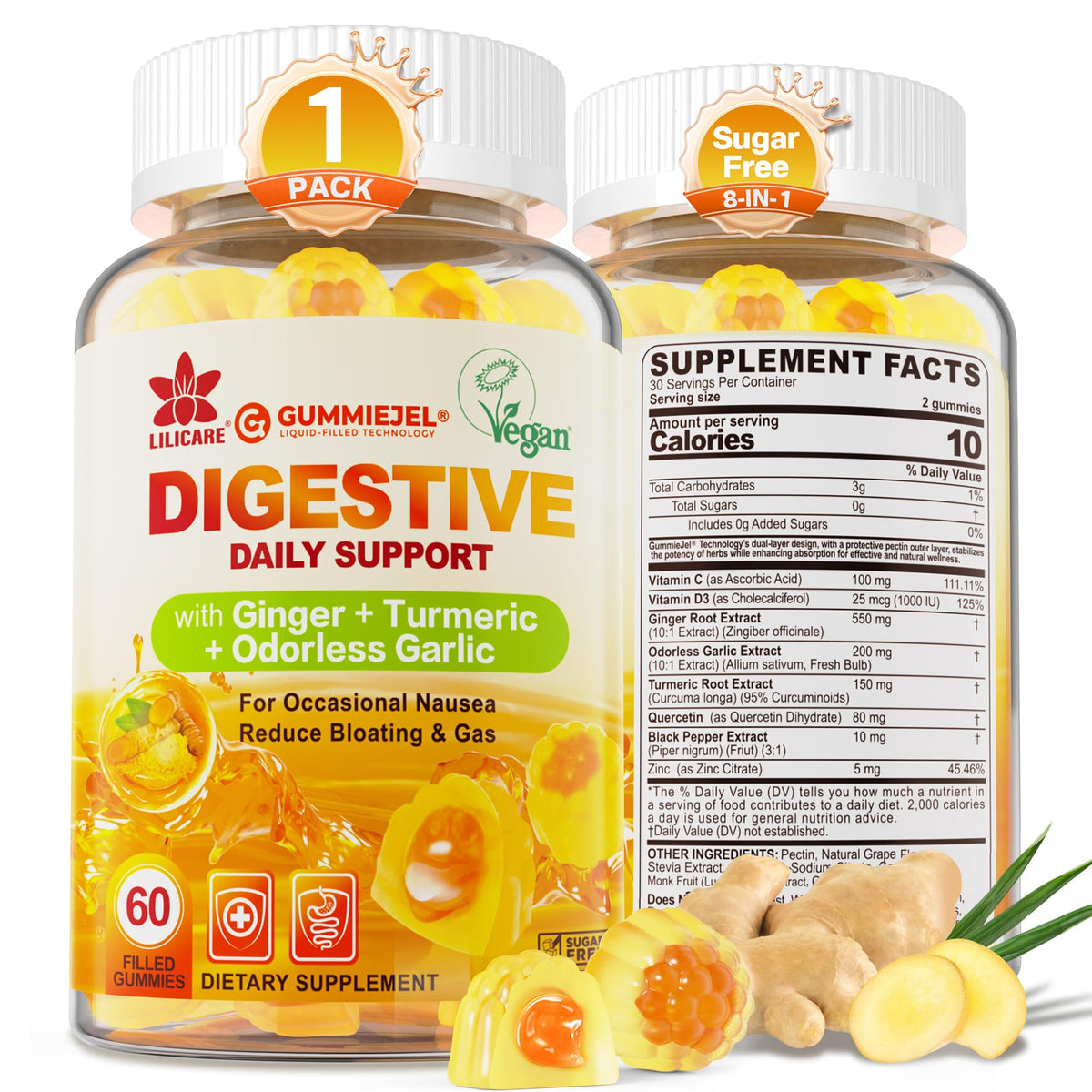 LILICARE Ginger & Garlic Gummies front view packaging