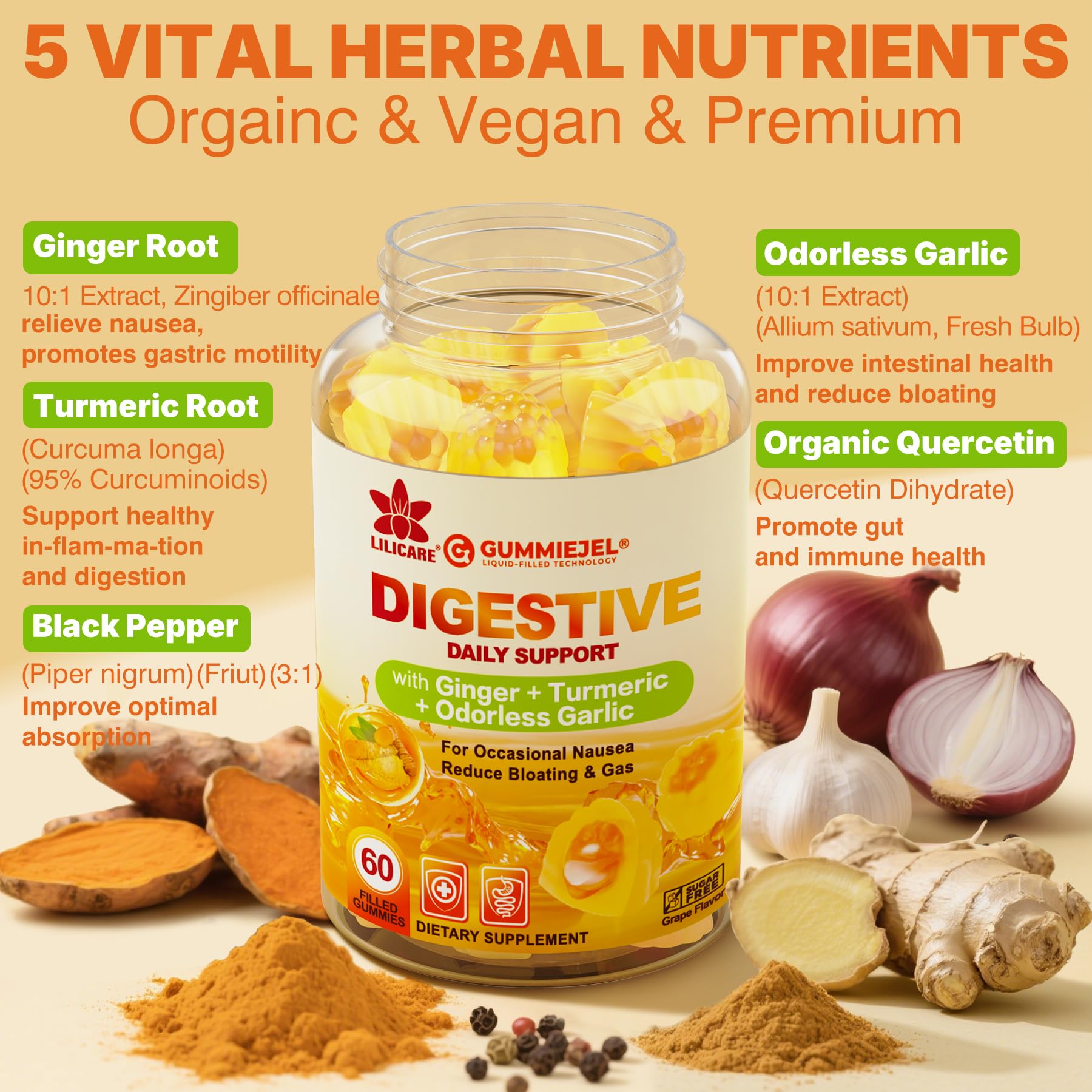 LILICARE Ginger & Garlic Gummies nutritional information