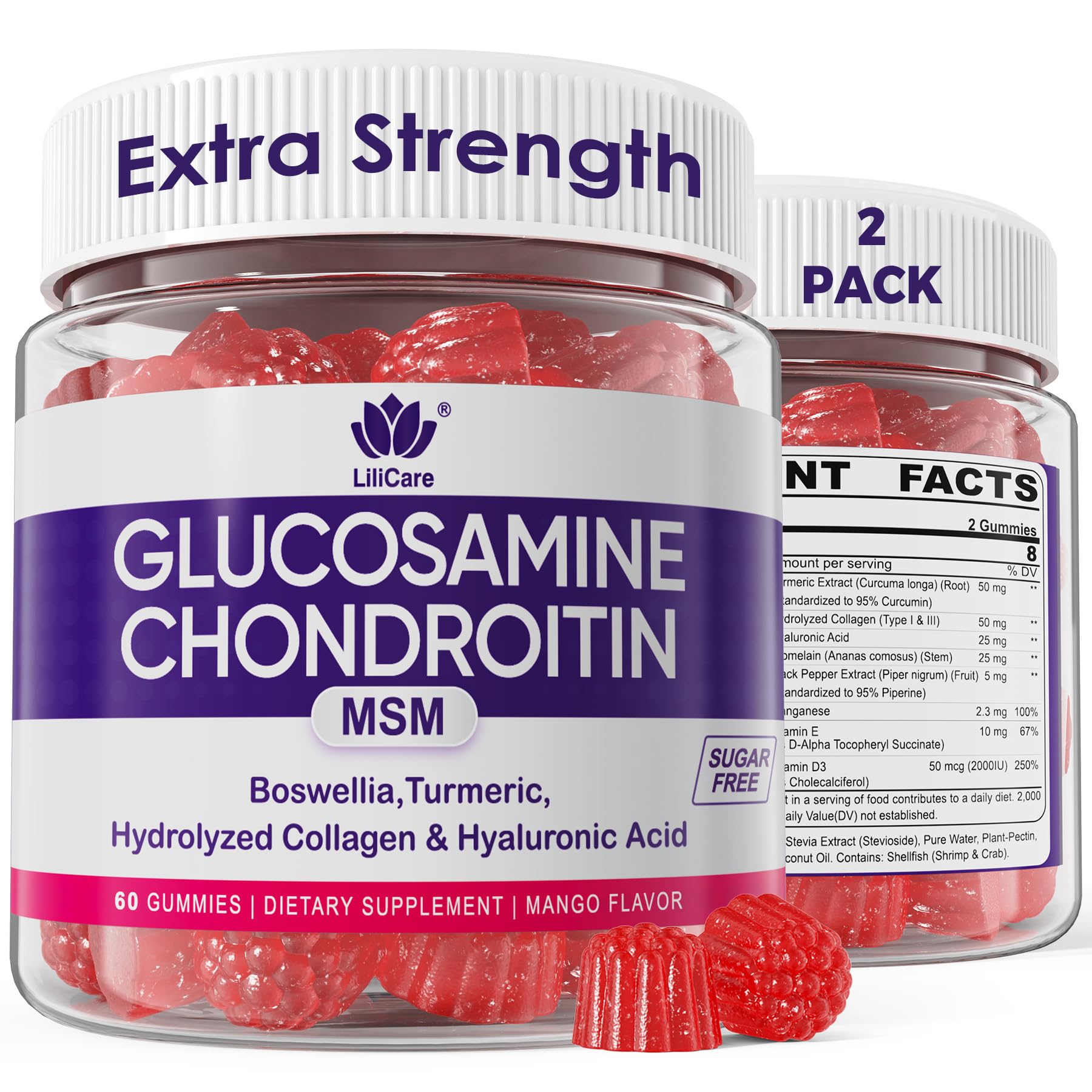 LILICARE Glucosamine Chondroitin Gummies front view with mango flavour