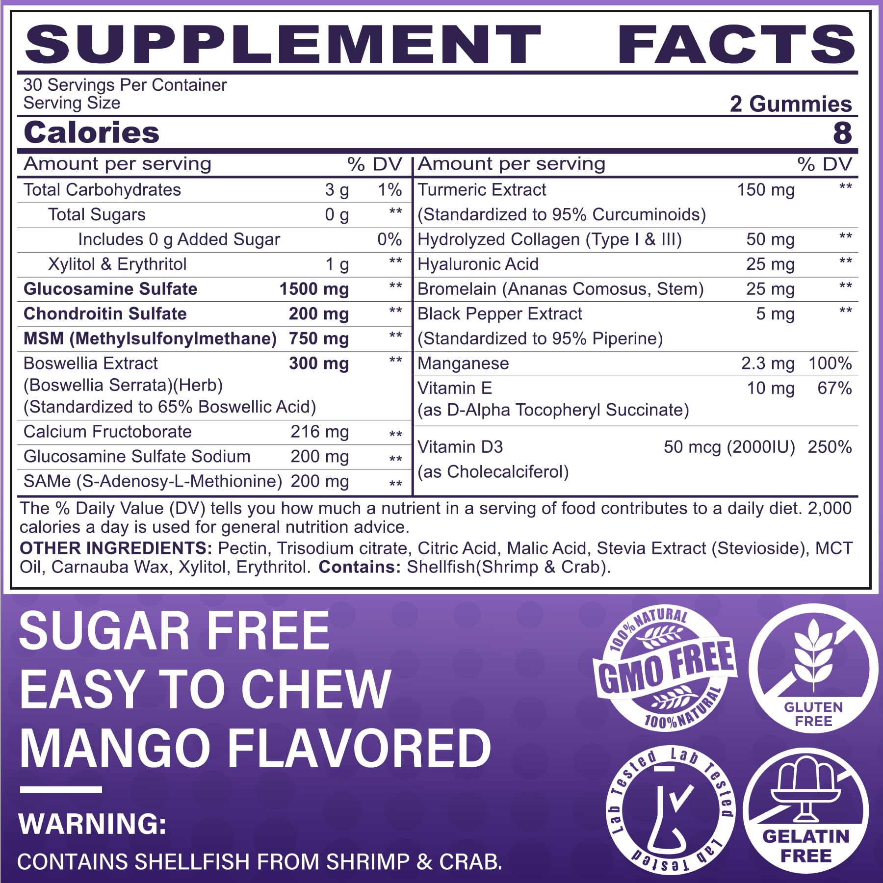 LILICARE Glucosamine Chondroitin Gummies packaging side view