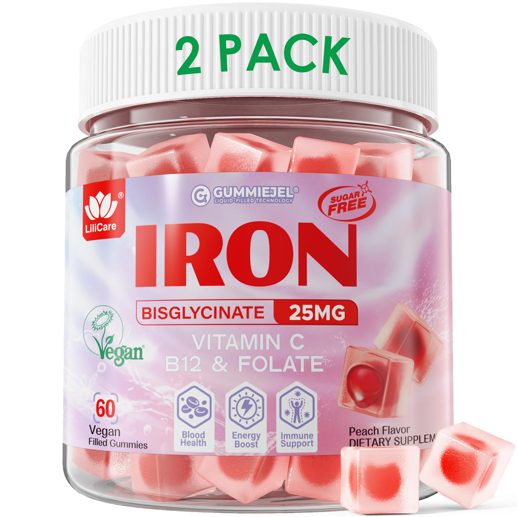 LILICARE Iron Gummies 25mg front view with packaging