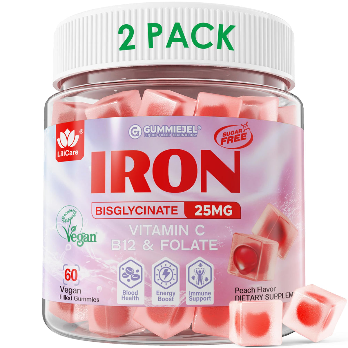 LILICARE Iron Gummies 25mg front view with packaging