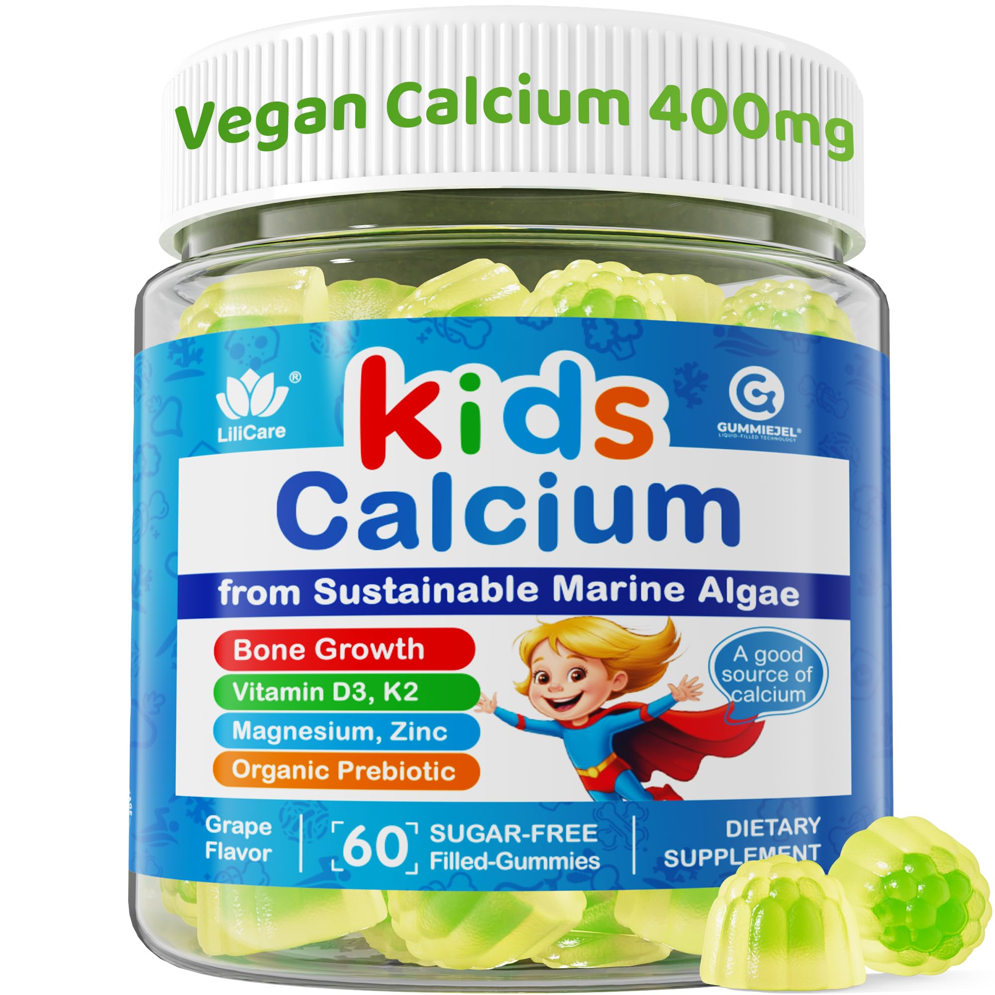 LILICARE Kids Calcium Gummies front view with packaging