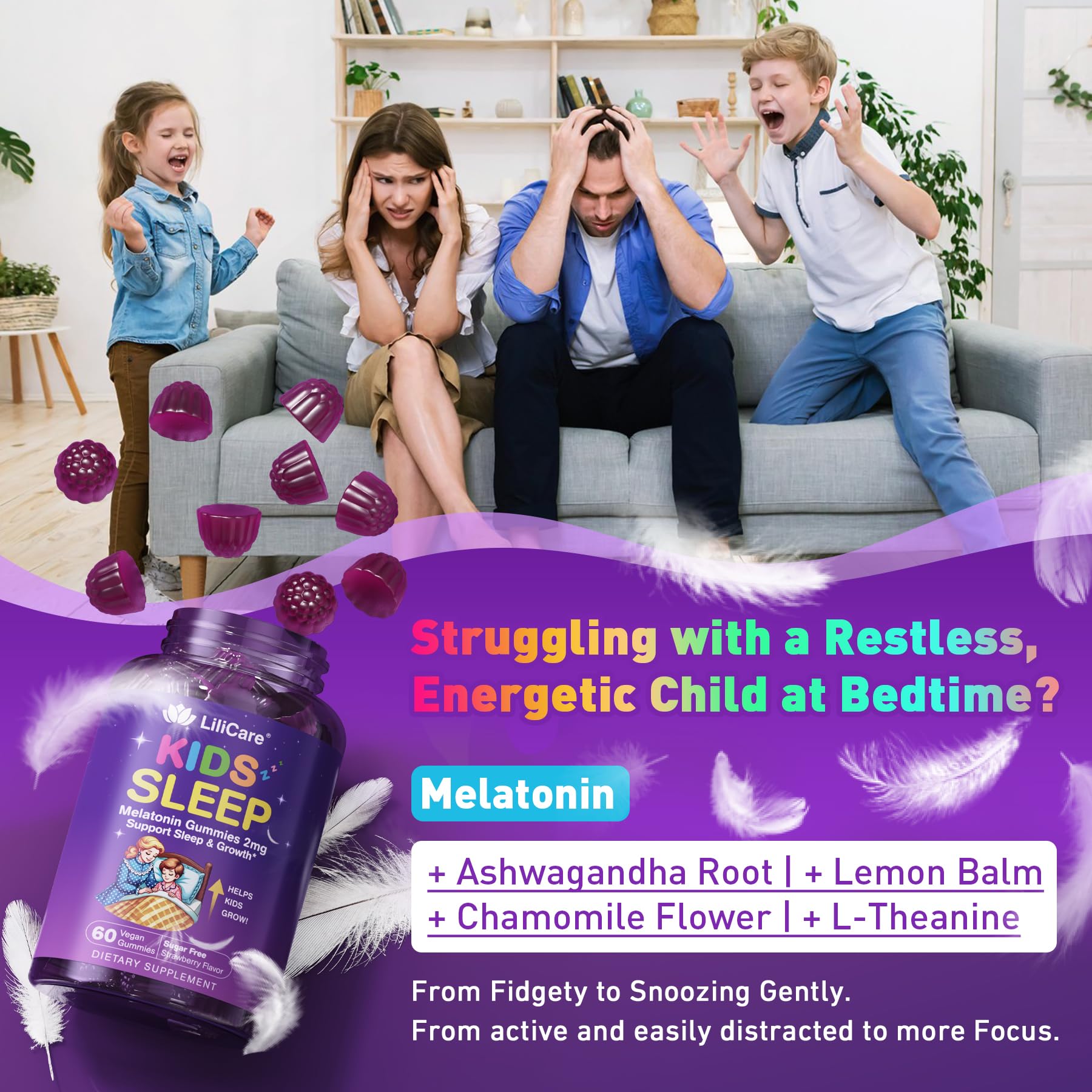LILICARE Kids Melatonin Gummies back view with nutritional information