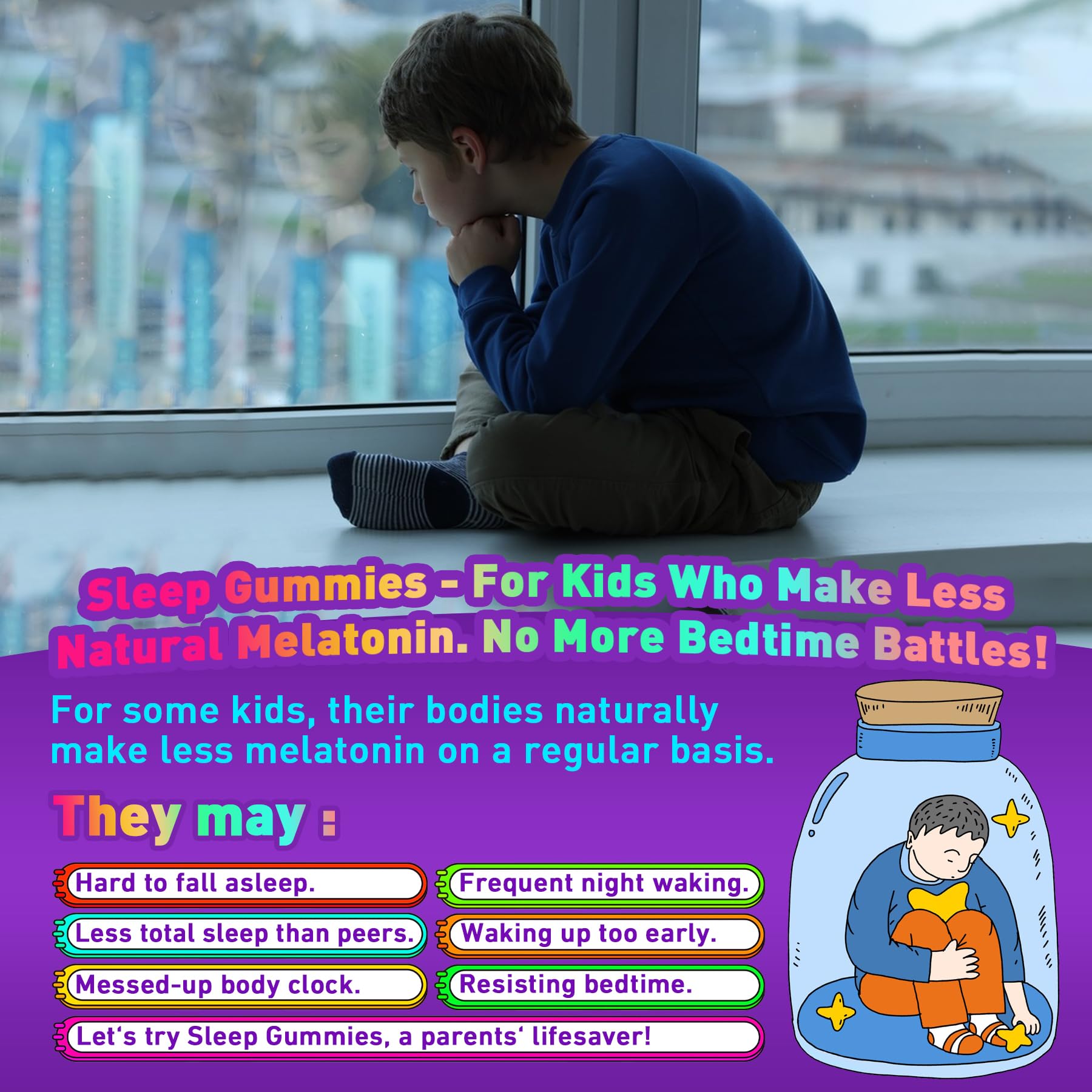 LILICARE Kids Melatonin Gummies displayed with ingredients