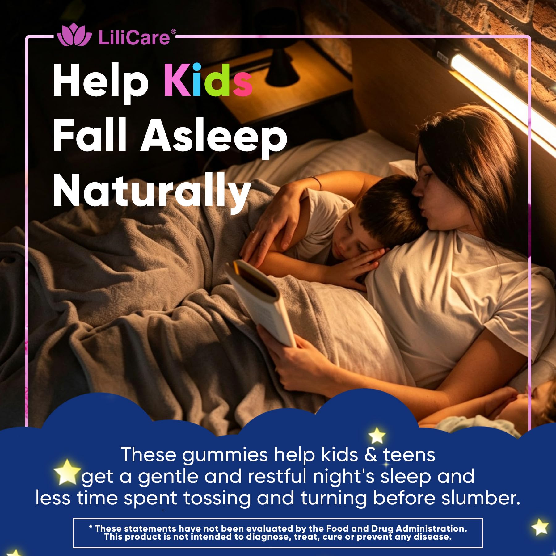 LILICARE Kids Reishi Mushroom Sleep Gummies back view with ingredient list