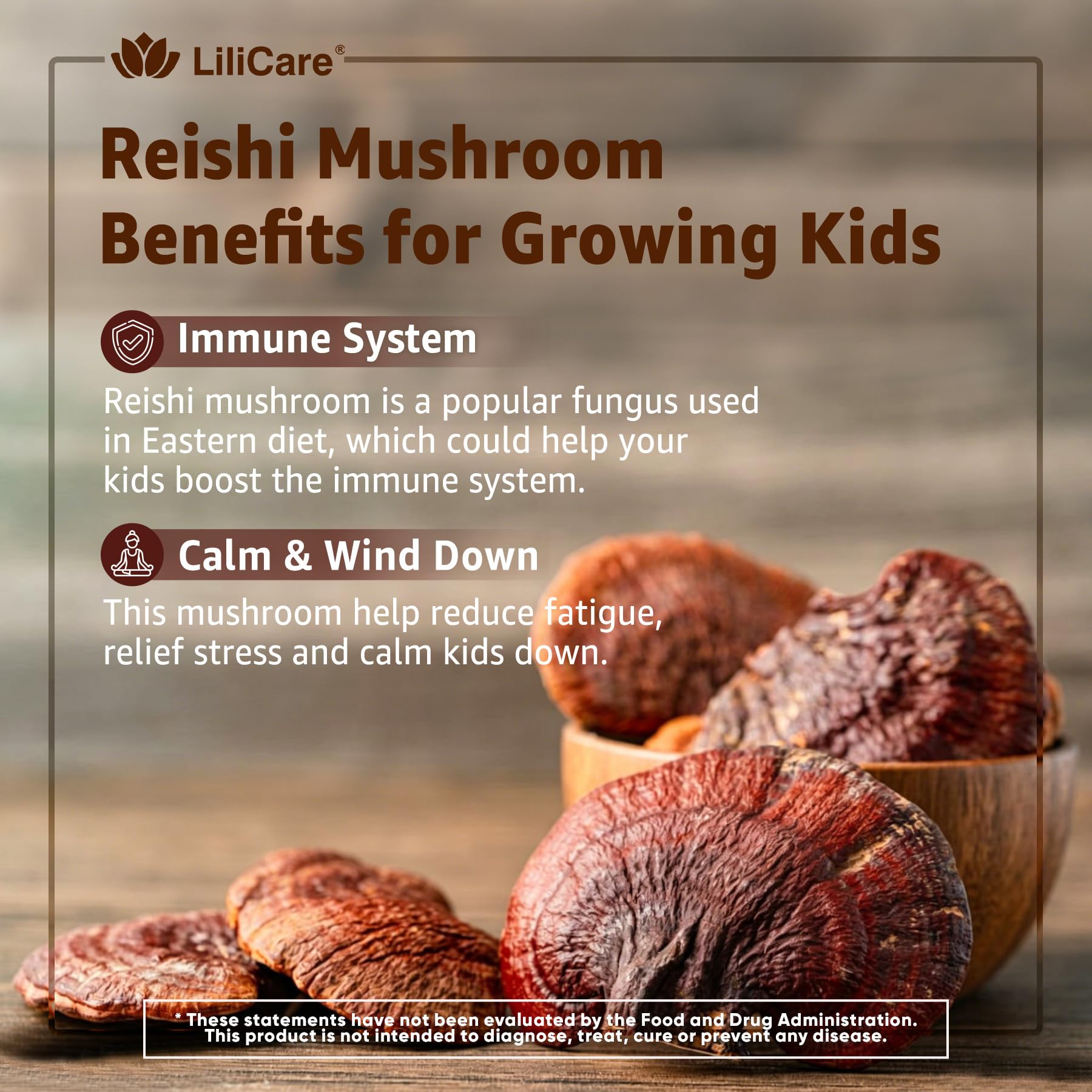 LILICARE Kids Reishi Mushroom Sleep Gummies with a measuring spoon