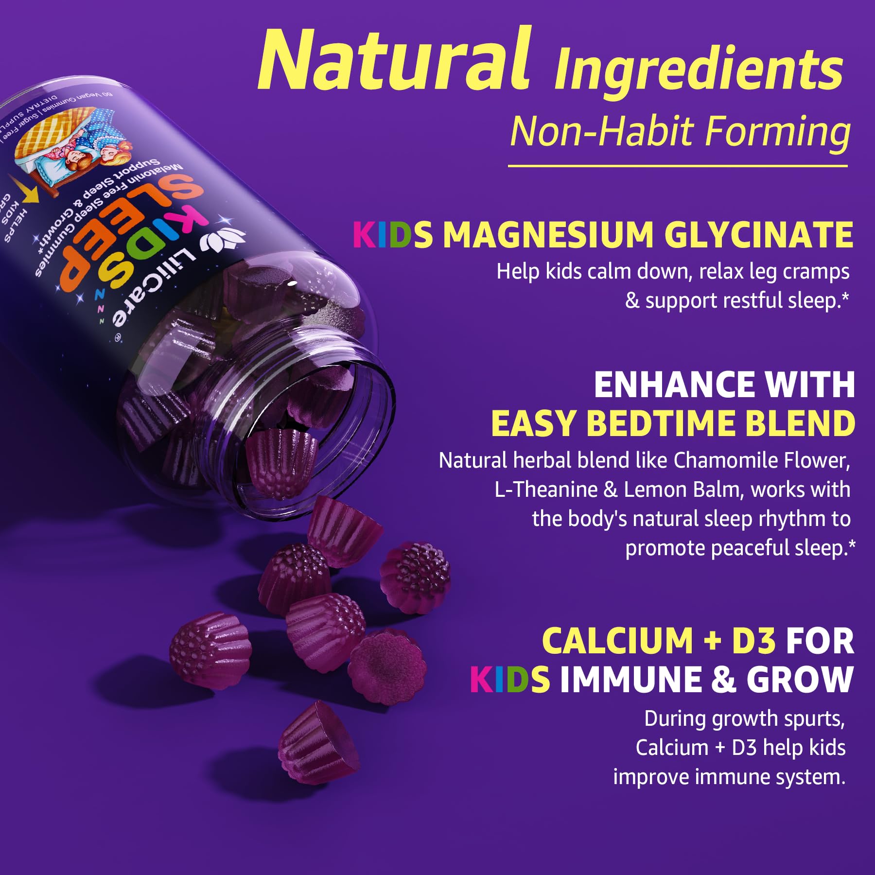 LILICARE Kids Sleep Gummies on a wooden table