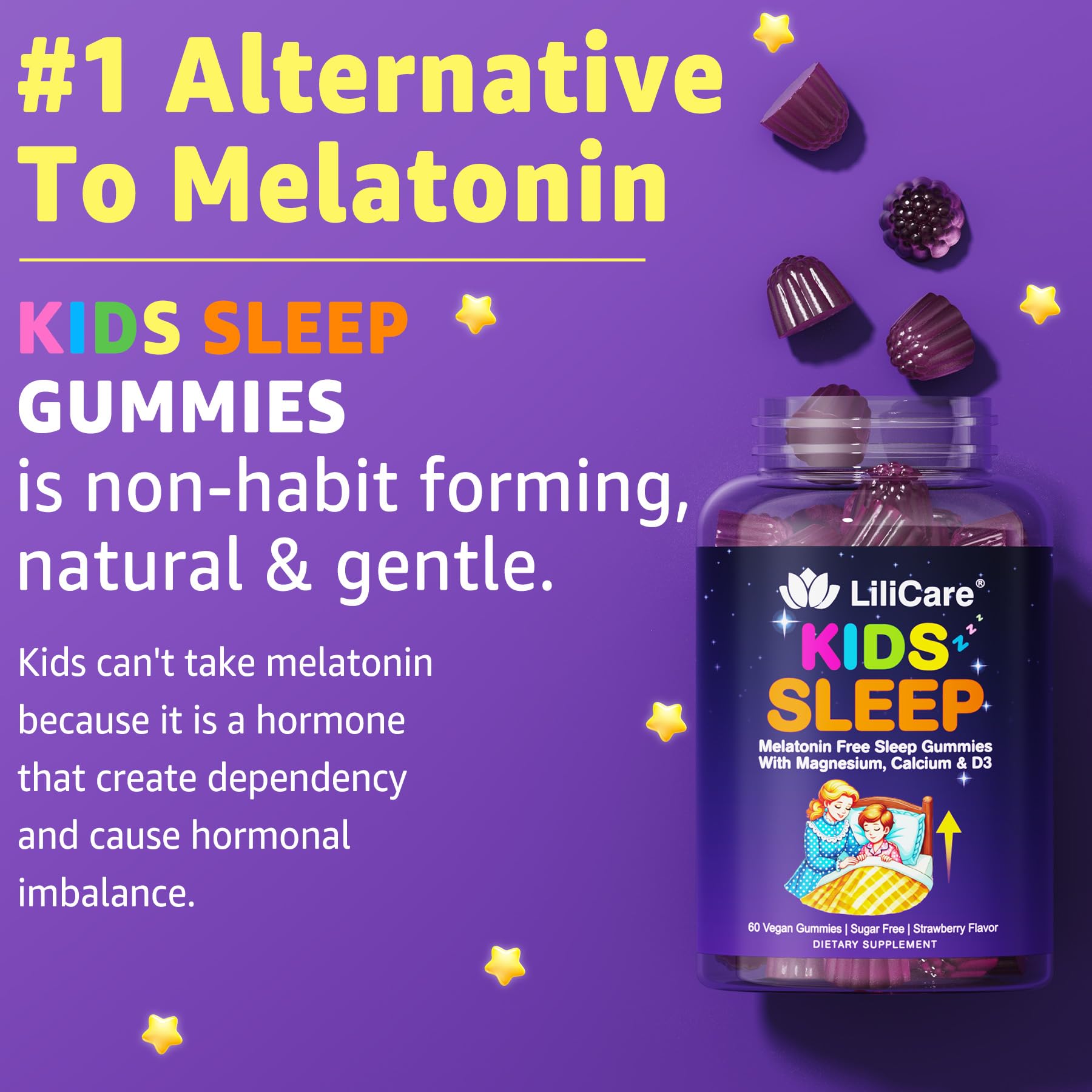 LILICARE Kids Sleep Gummies with a glass of water