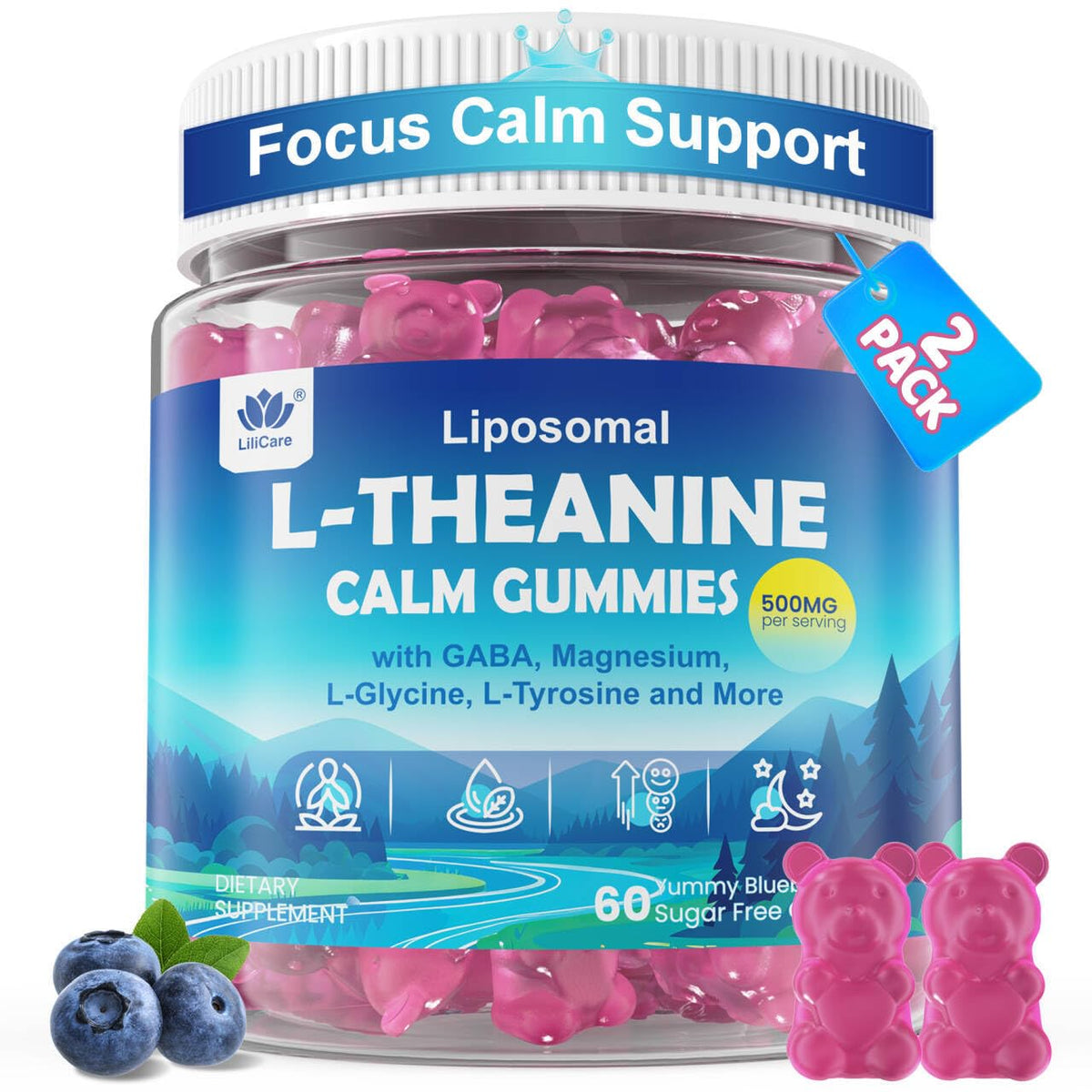 LILICARE L-Theanine Calm Gummies front view packaging