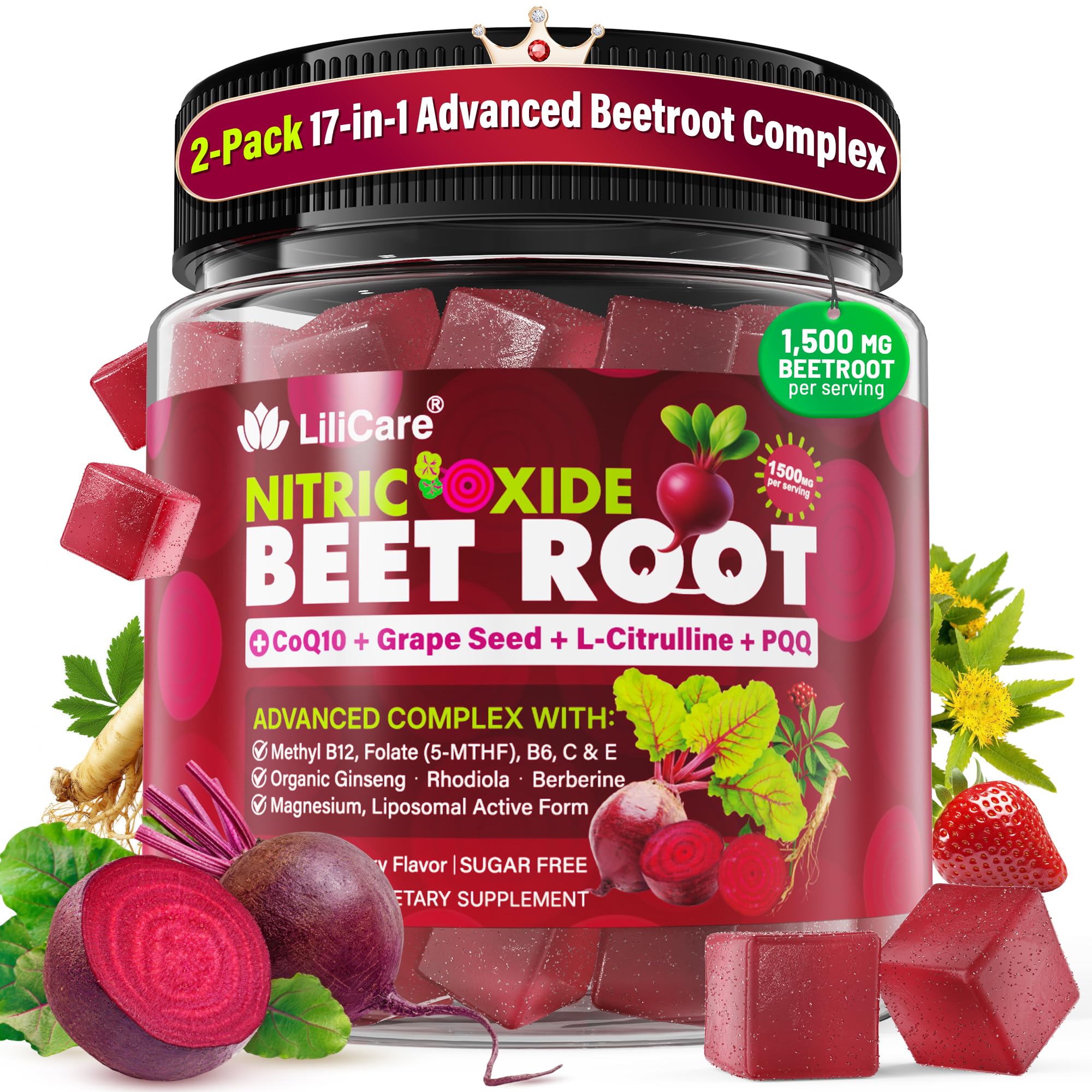 LILICARE Liposomal Beetroot Chews 1500mg front view