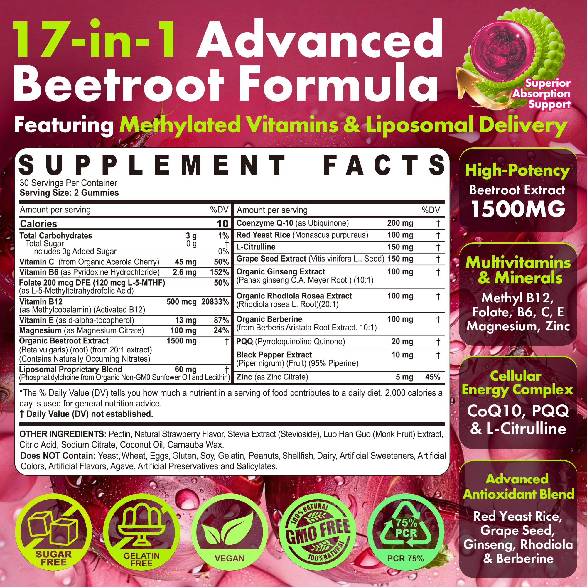 LILICARE Liposomal Beetroot Chews packaging with strawberry flavour