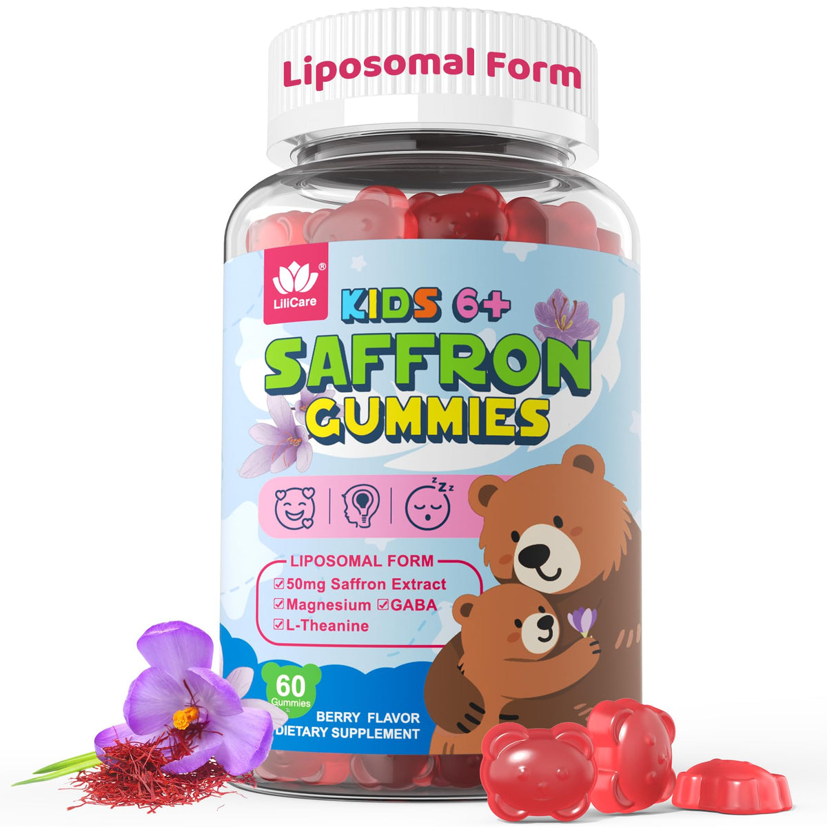 LILICARE Liposomal Saffron Calm Gummies Kids front view