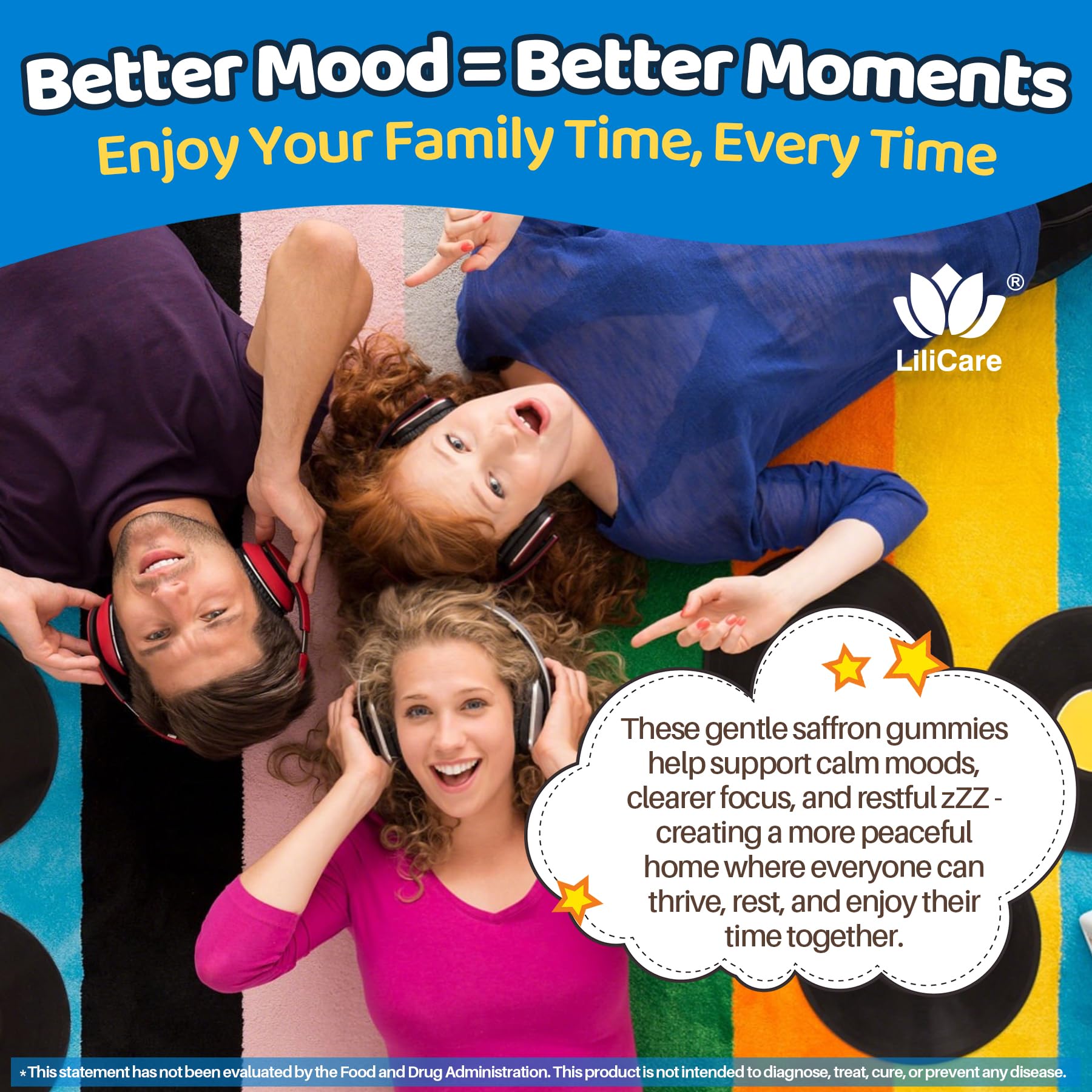 LILICARE Liposomal Saffron Calm Gummies Kids on a table