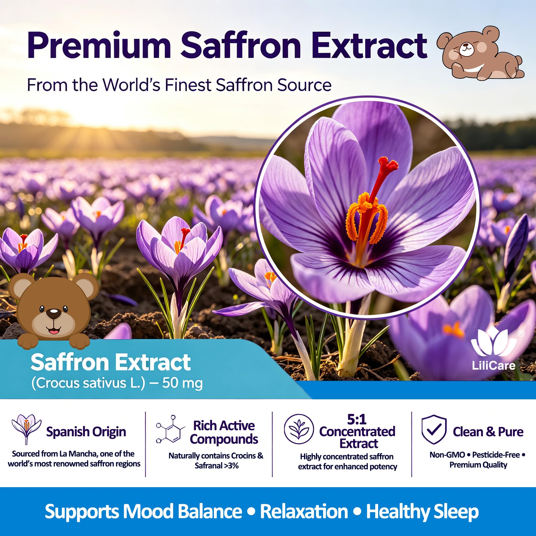 LILICARE Liposomal Saffron Gummies for Kids in a bowl
