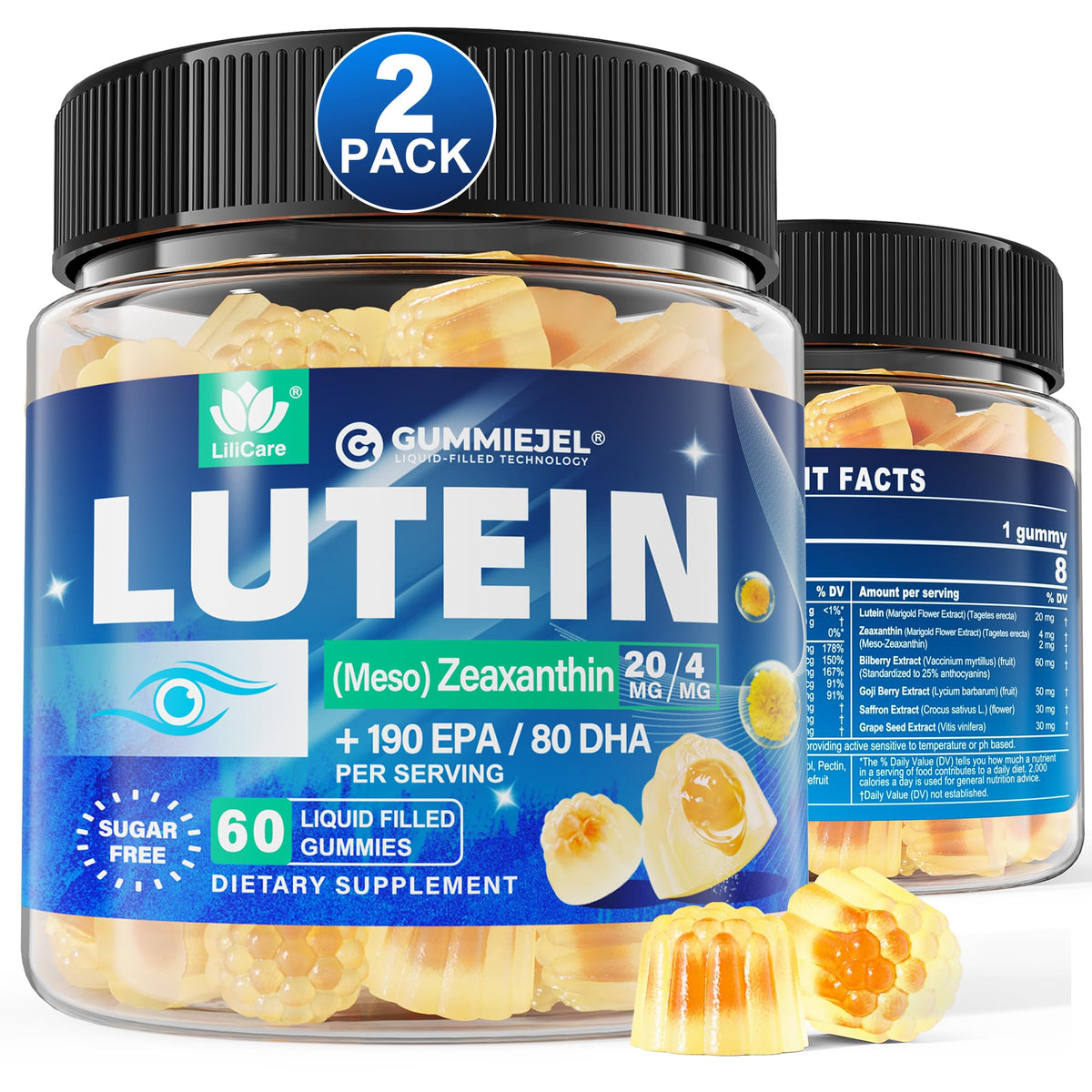 LILICARE Lutein Zeaxanthin Gummies front view with packaging
