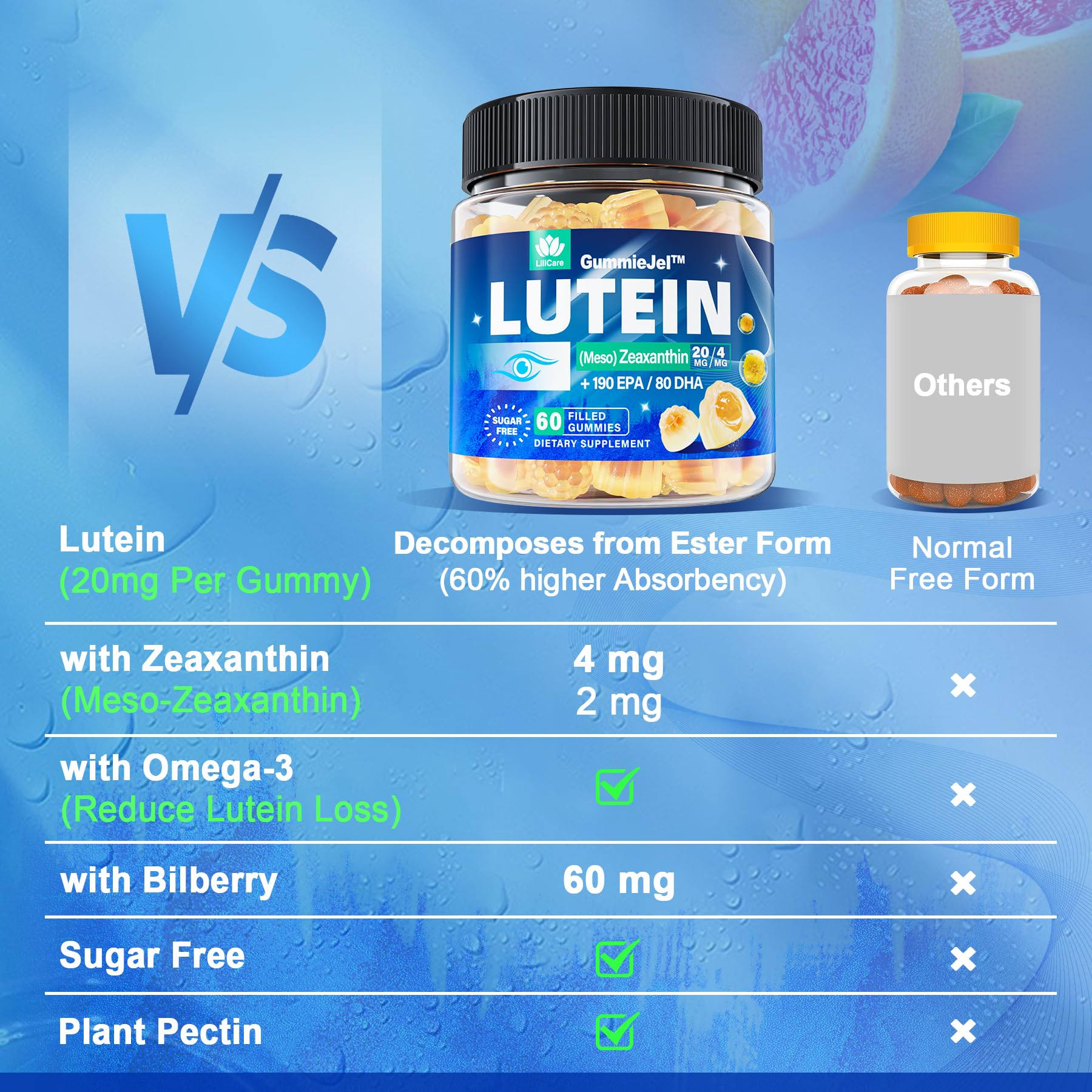 LILICARE Lutein Zeaxanthin Gummies with a fresh grapefruit