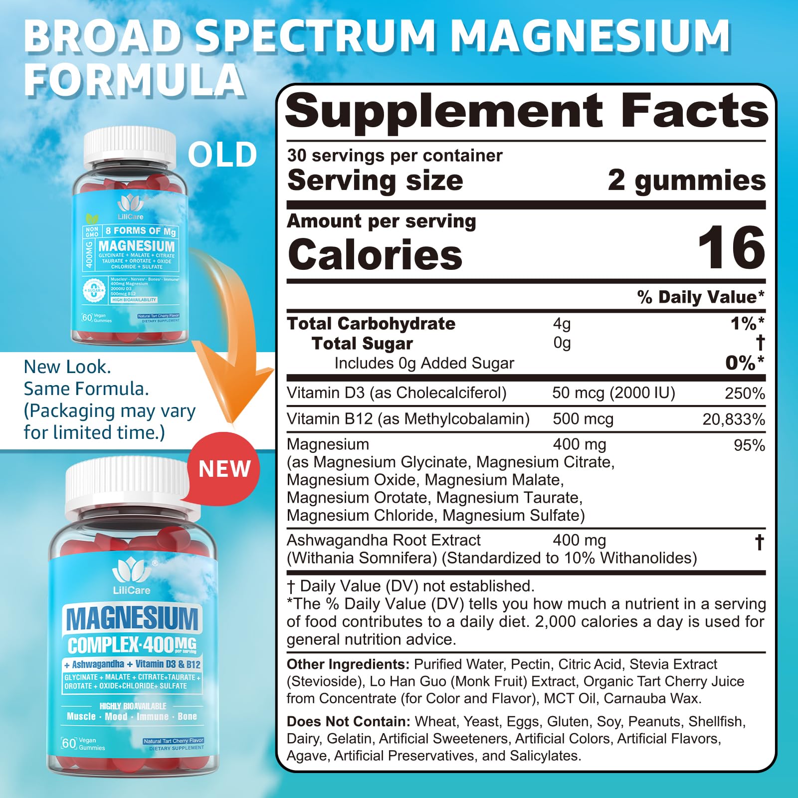 LILICARE Magnesium Gummies 400mg side view showing packaging