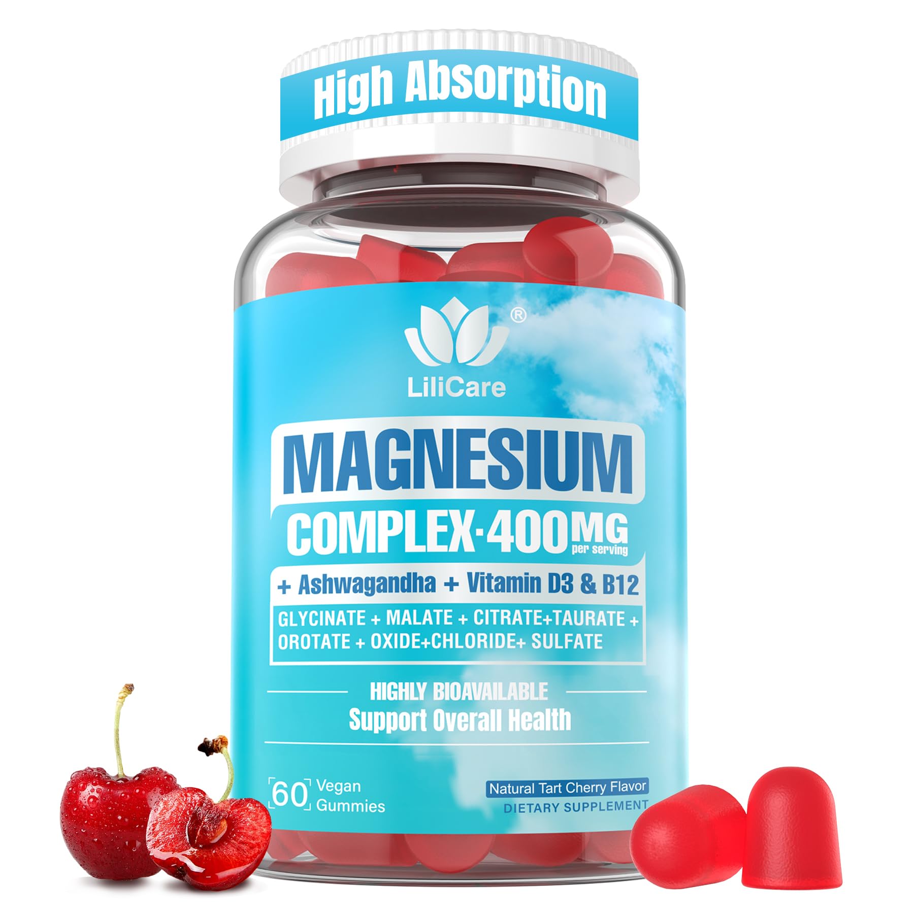 LILICARE Magnesium Gummies front view with cherry flavour