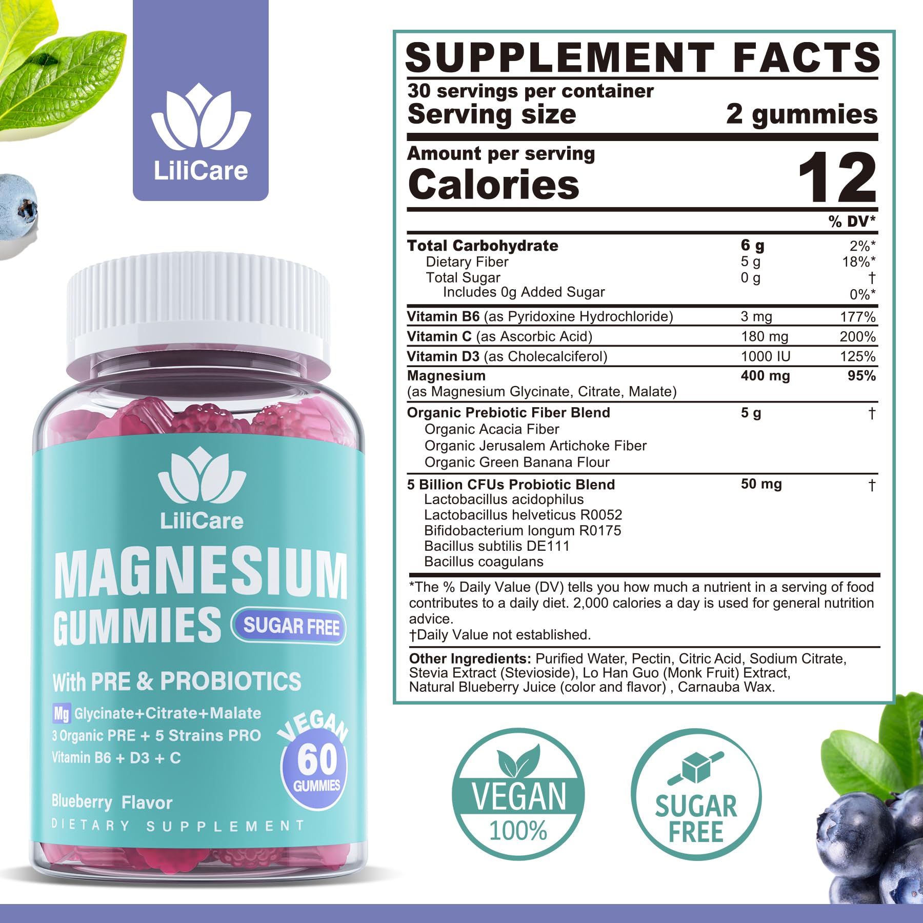 LILICARE Magnesium Gummies packaging side view