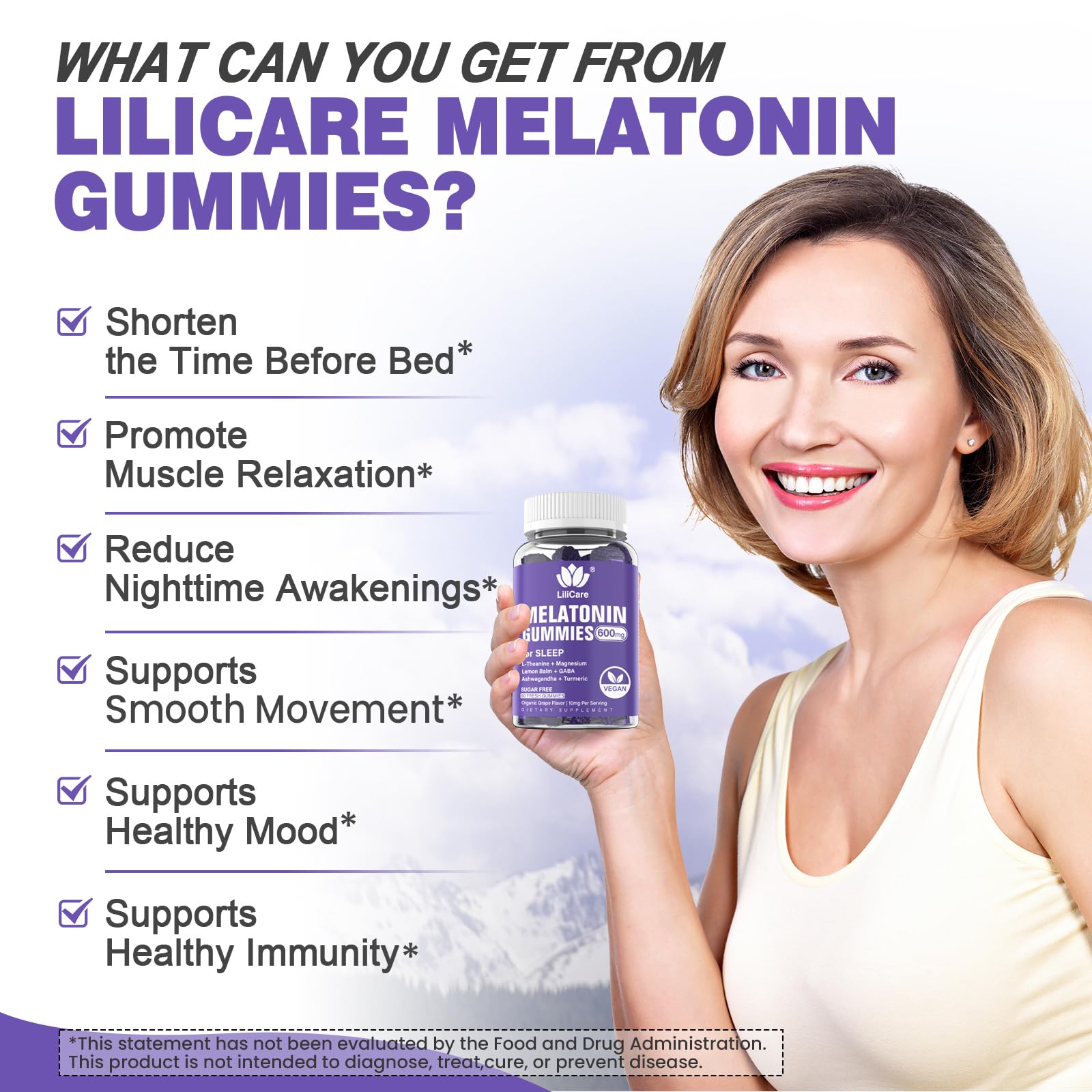 LILICARE Melatonin Gummies 10mg in a bowl
