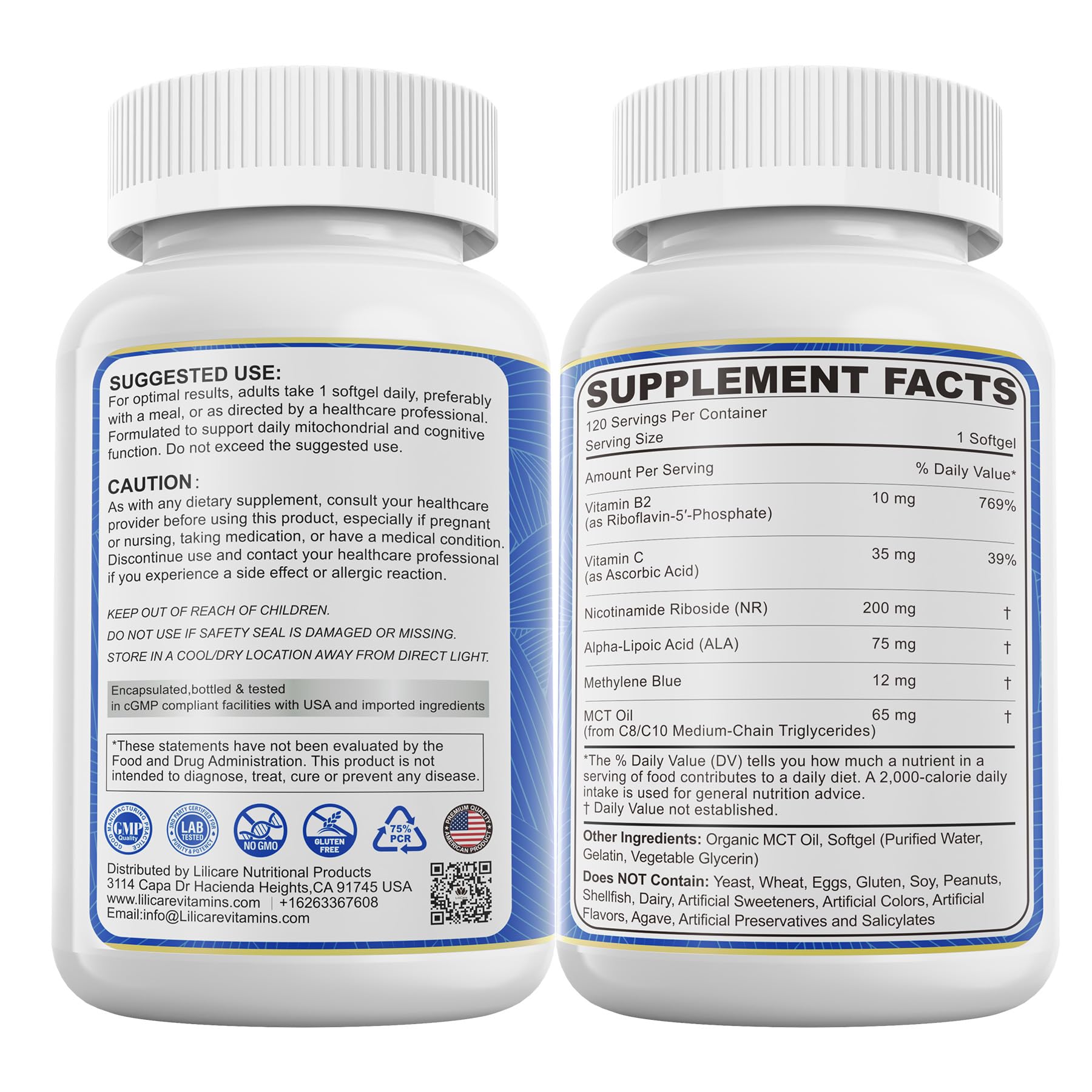 LILICARE Methylene Blue Softgels with CoQ10, NR, and ALA