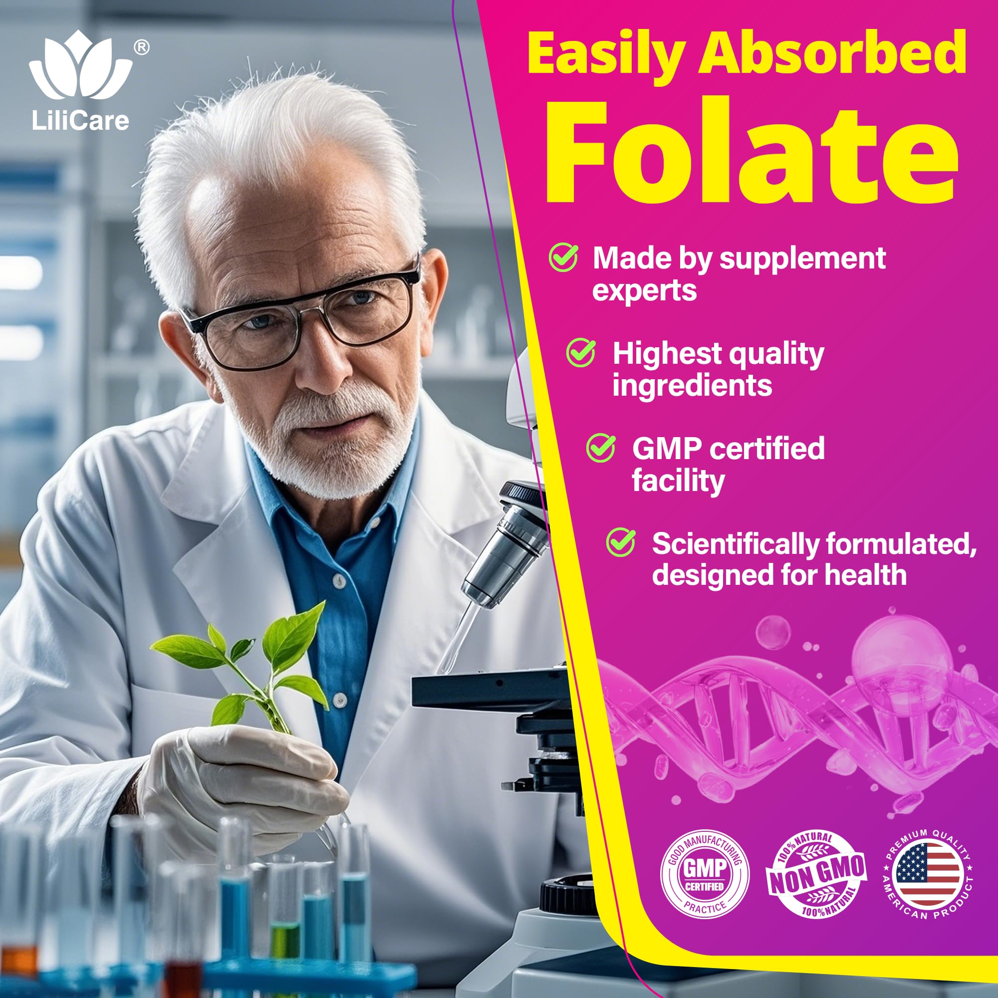 LILICARE Methylfolate Gummies on a kitchen counter