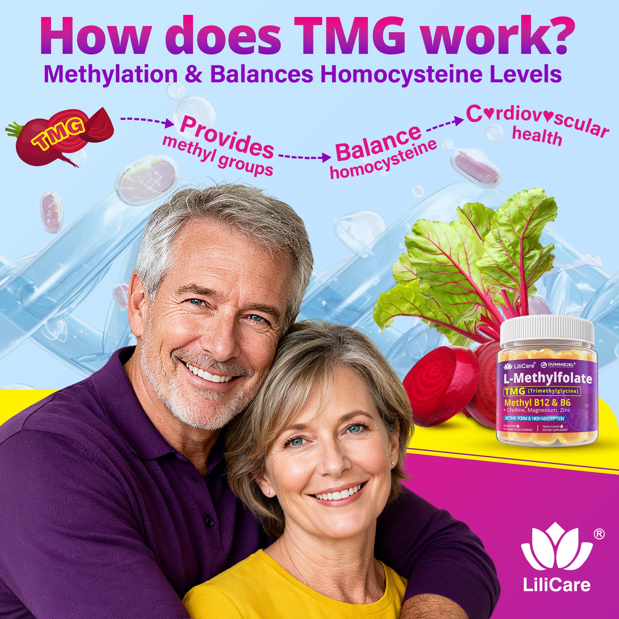 LILICARE Methylfolate Gummies with a measuring spoon