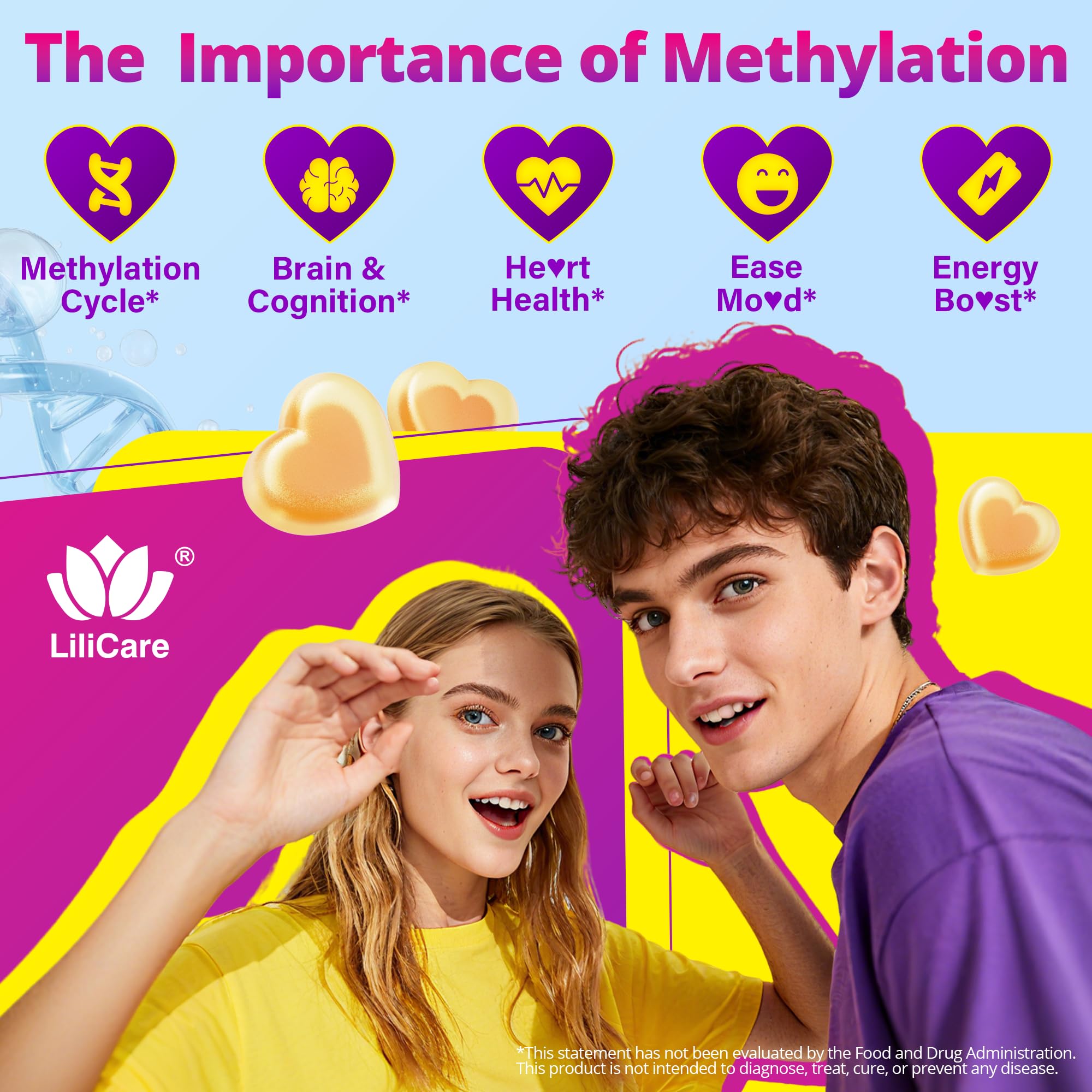 LILICARE Methylfolate Gummies with a measuring spoon