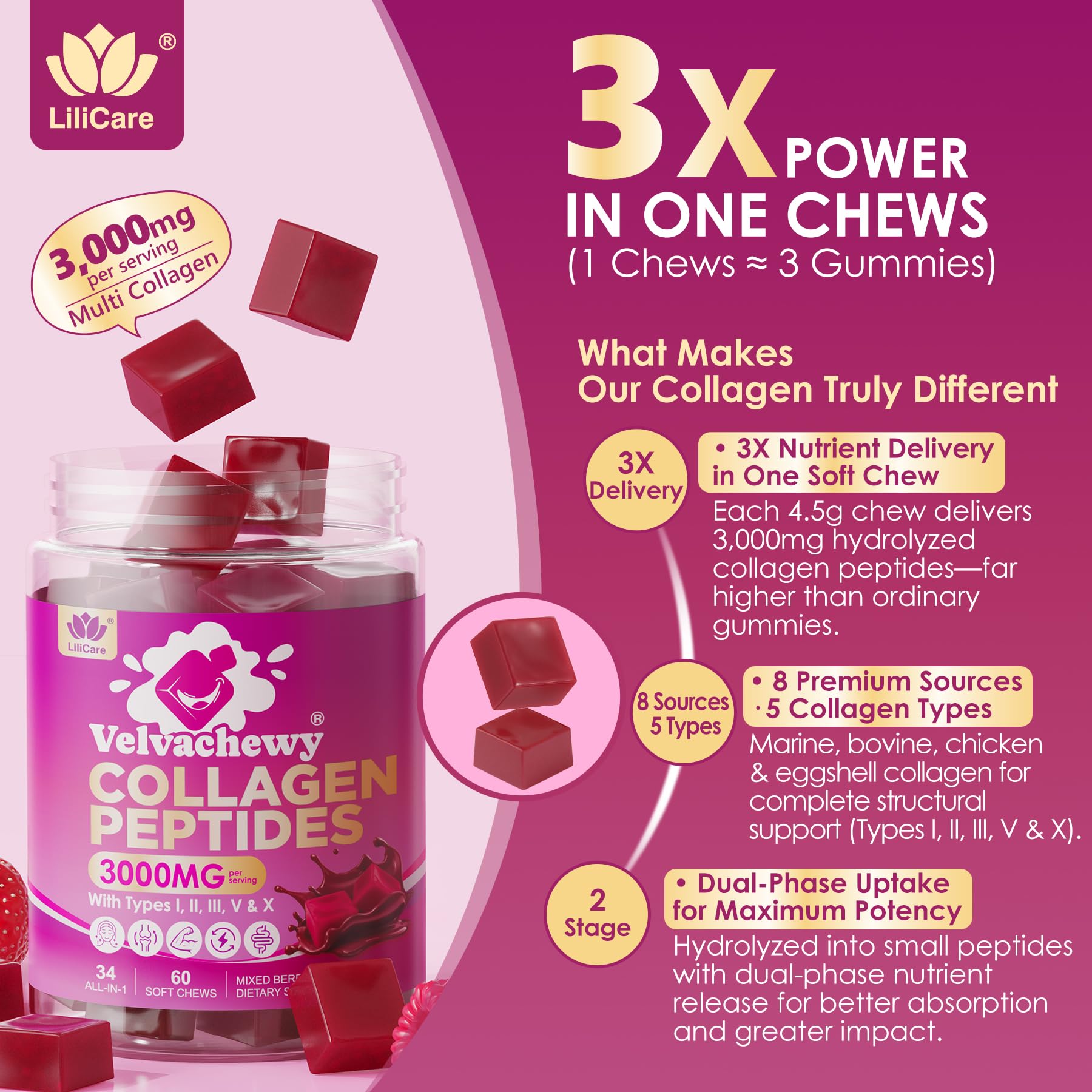 LILICARE Multi-Collagen Soft Chews nutritional information