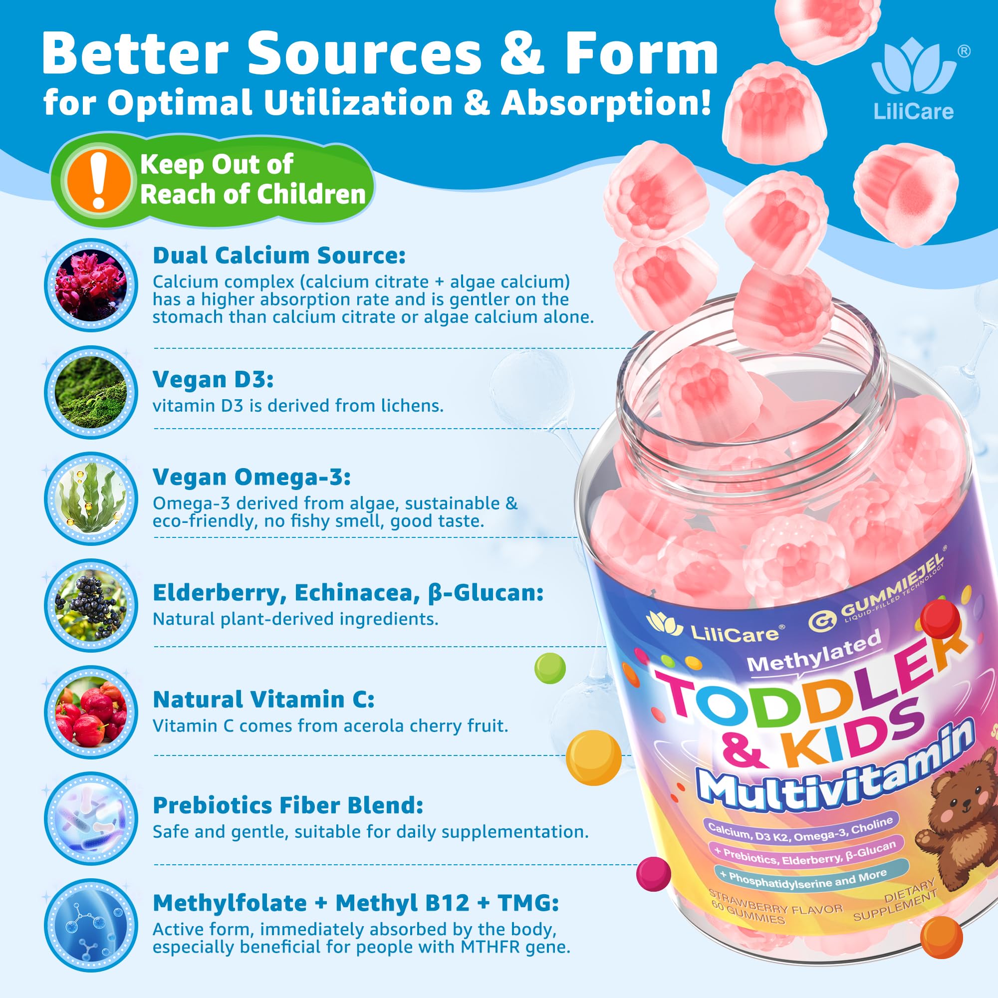 LILICARE Multivitamin Gummies bottle with lid open