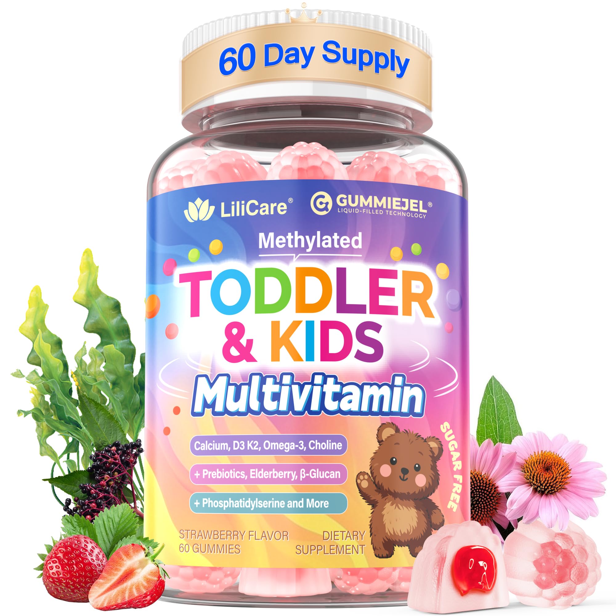 LILICARE Multivitamin Gummies for Kids 2-3 & 4+ strawberry flavour front view