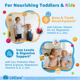 LILICARE Multivitamin Gummies for Kids 2-3 & 4+ with fruits background