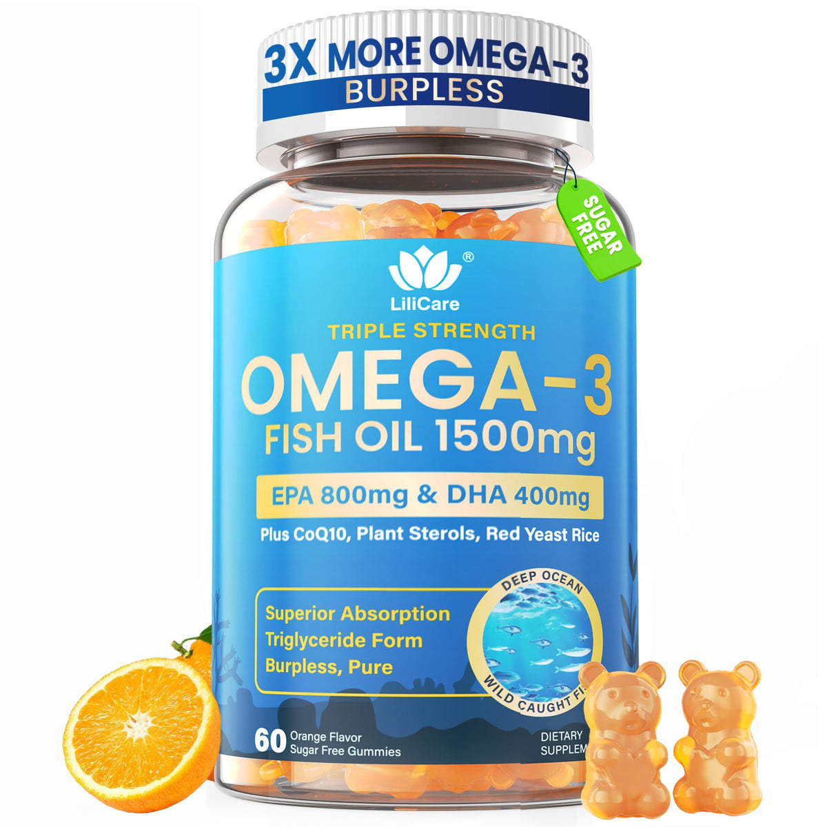 LILICARE Omega-3 Fish Oil Gummies front view with packaging