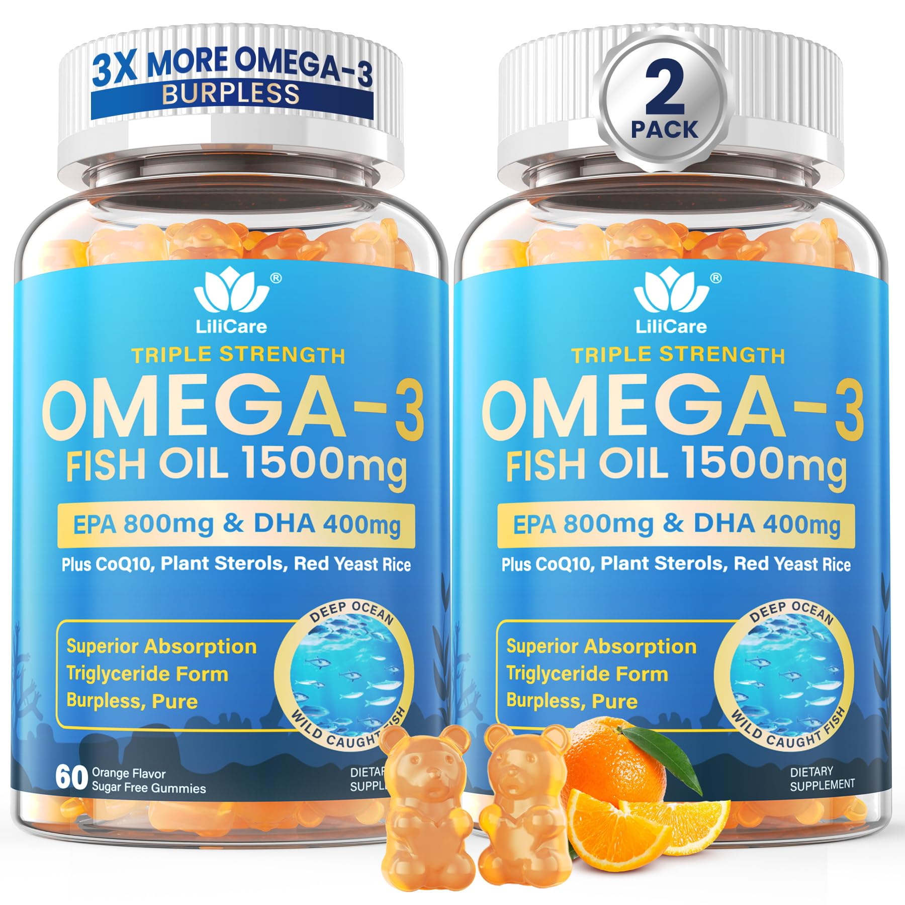 LILICARE Omega-3 Fish Oil Gummies front view with packaging