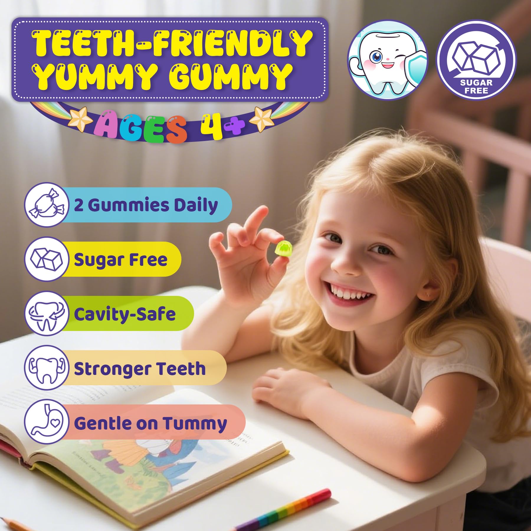 LILICARE Omega-3 Gummies for Kids on a table with school supplies