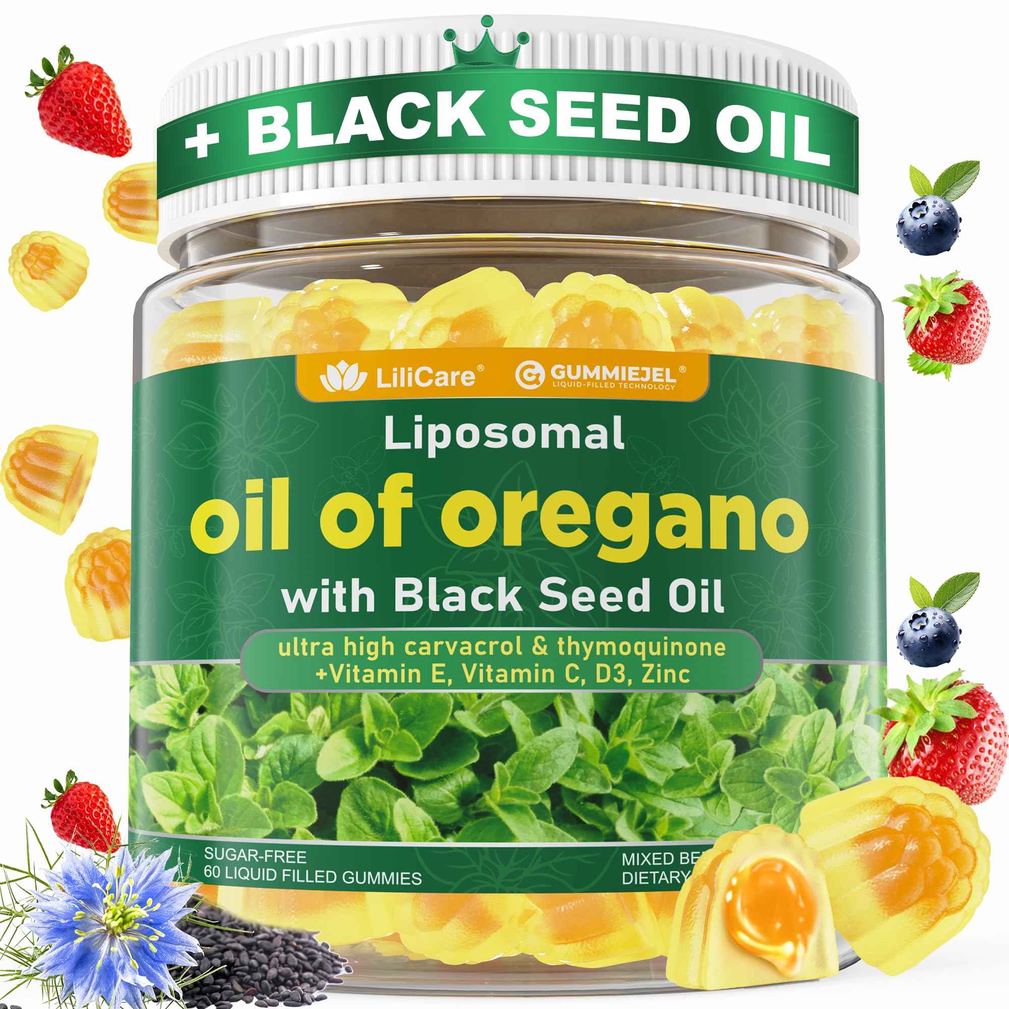 LILICARE Oregano Oil + Black Seed Oil Gummies front view