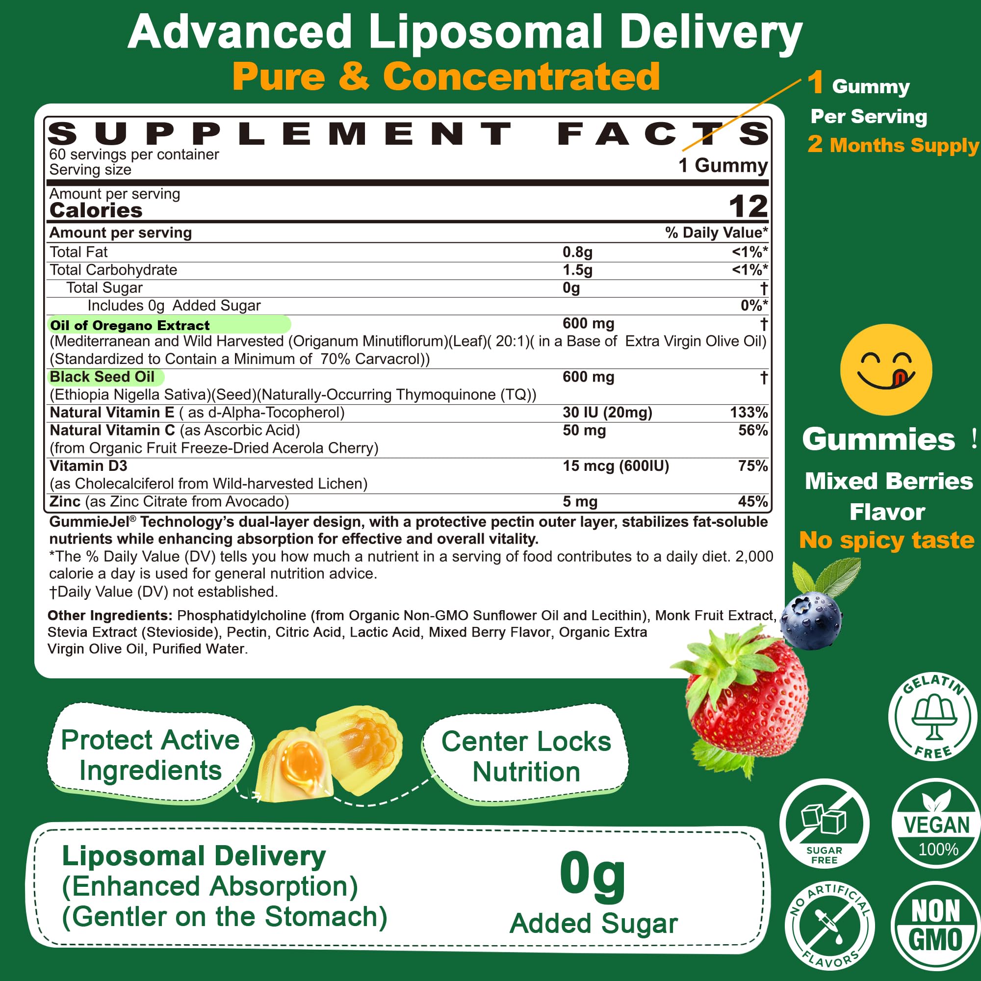 LILICARE Oregano Oil + Black Seed Oil Gummies packaging