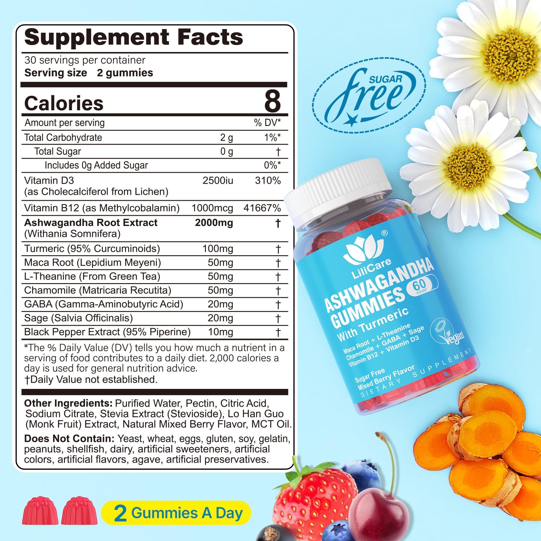 LILICARE Organic Ashwagandha Gummies mixed berry flavour close-up