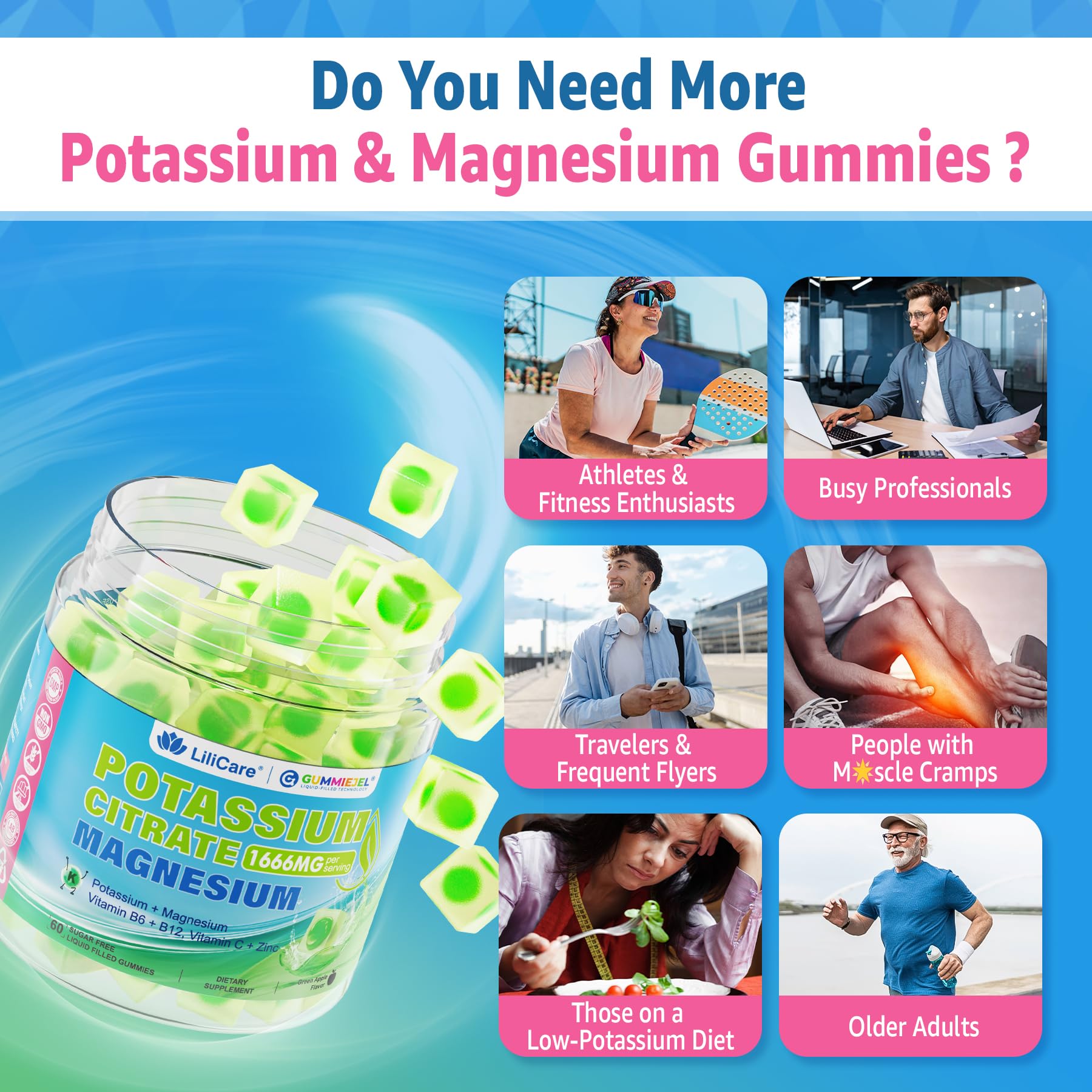 LILICARE Potassium Citrate Gummies displayed with fruits