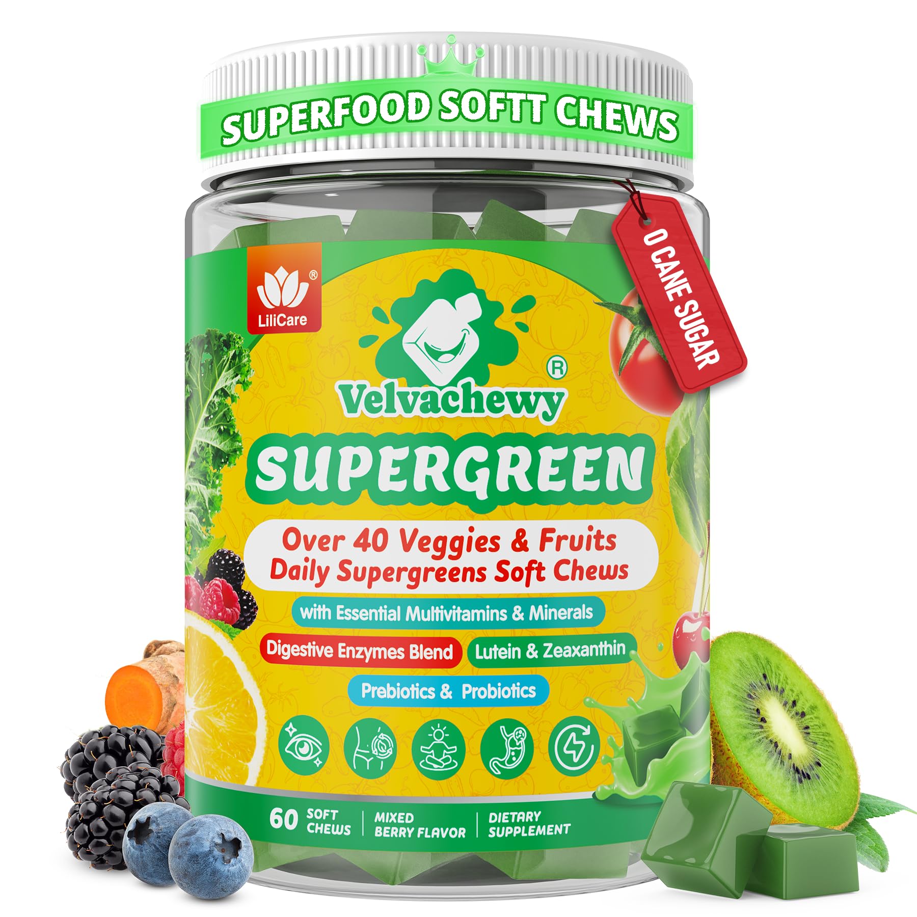 LILICARE Spirulina Supergreen Soft Chews front view packaging