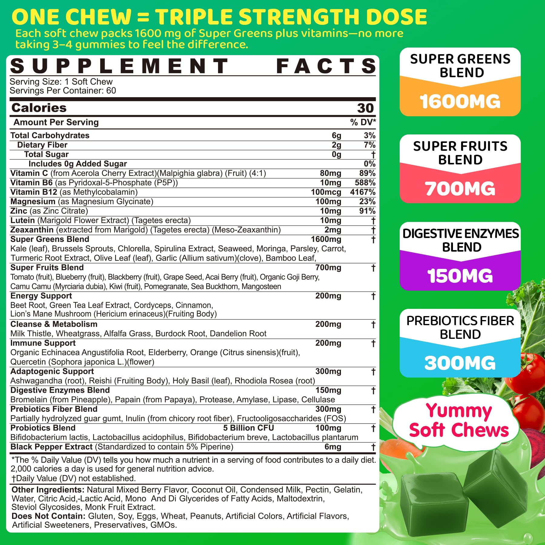 LILICARE Spirulina Supergreen Soft Chews showing individual chews