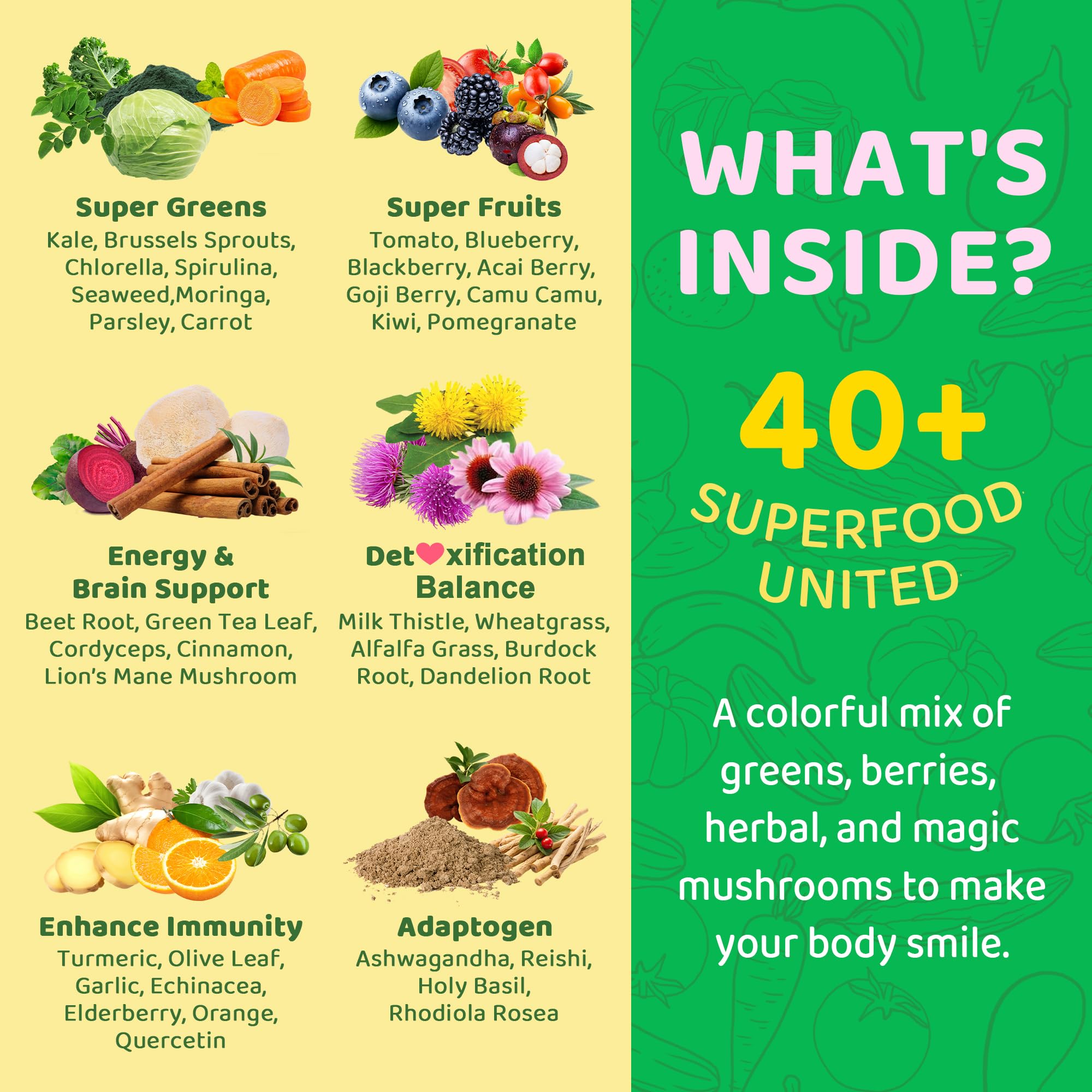 LILICARE Spirulina Supergreen Soft Chews with ingredients displayed