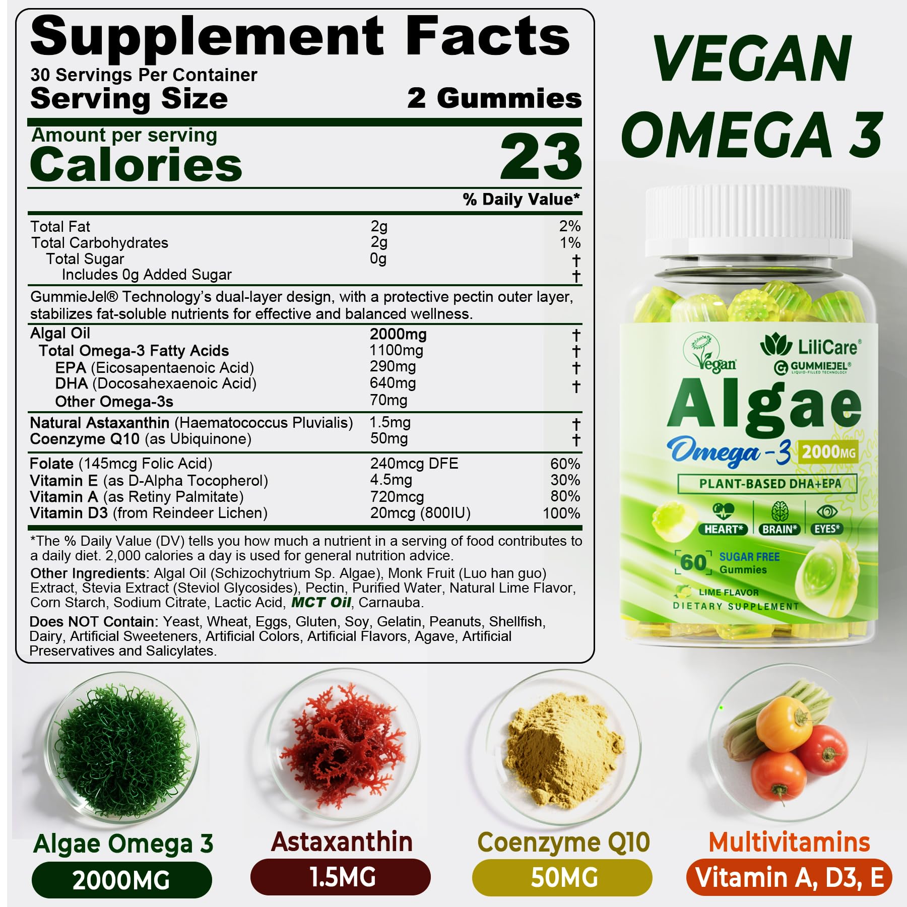 LILICARE Vegan Omega-3 Algae Oil Supplement packaging