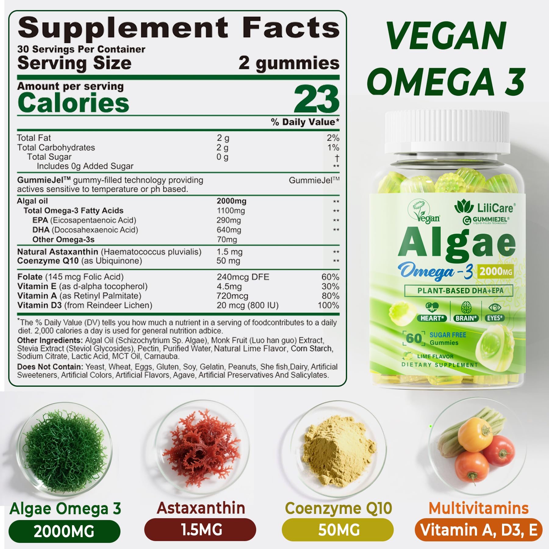 LILICARE Vegan Omega-3 Supplement gummy texture close-up