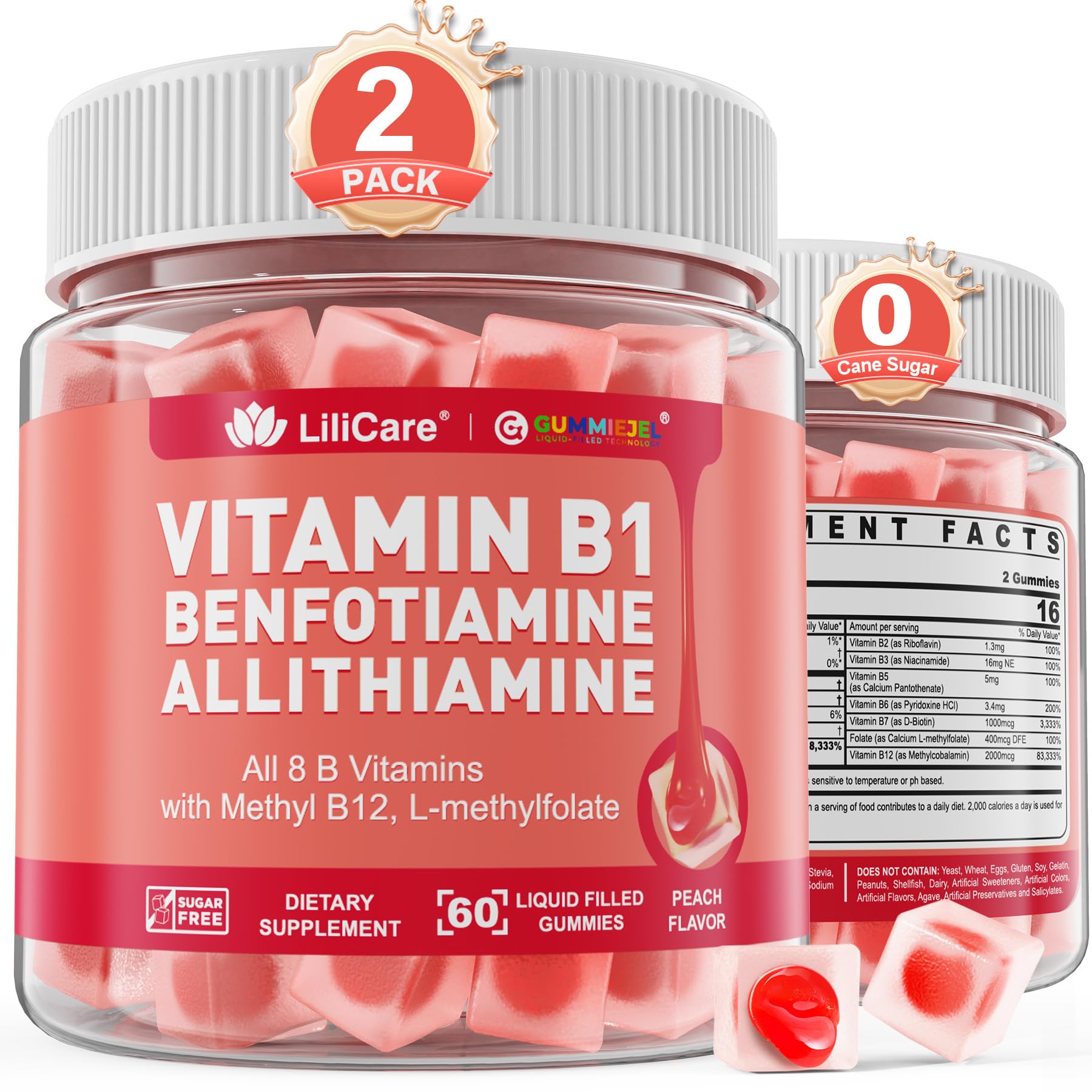 LILICARE Vitamin B1 Gummies peach flavour front view