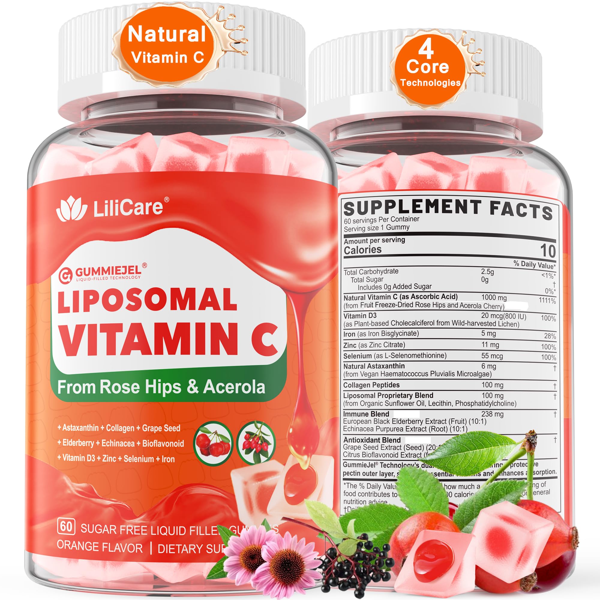 LILICARE Vitamin C Gummies 240g front view with packaging