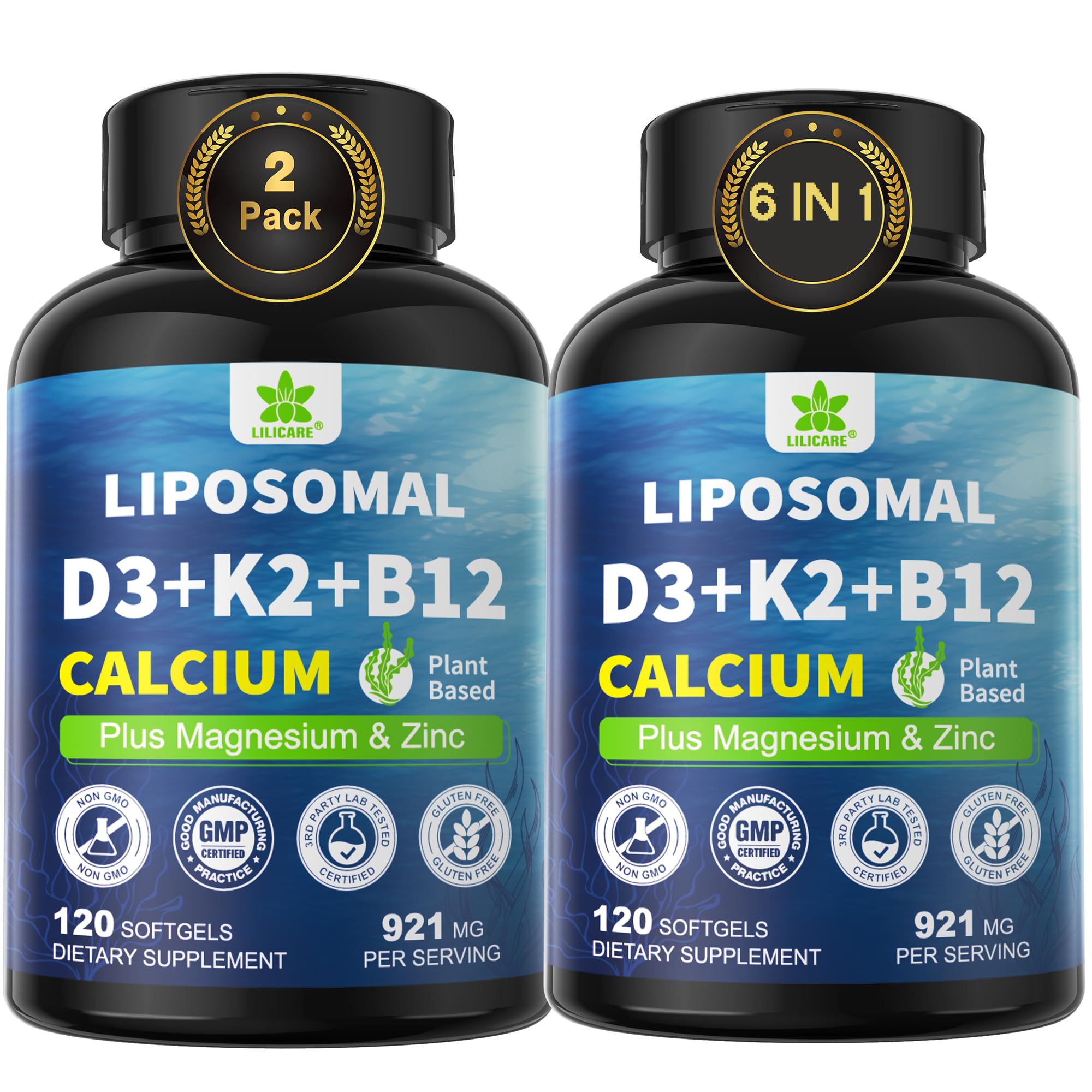 LILICARE Vitamin D3 K2 Calcium Softgels front view