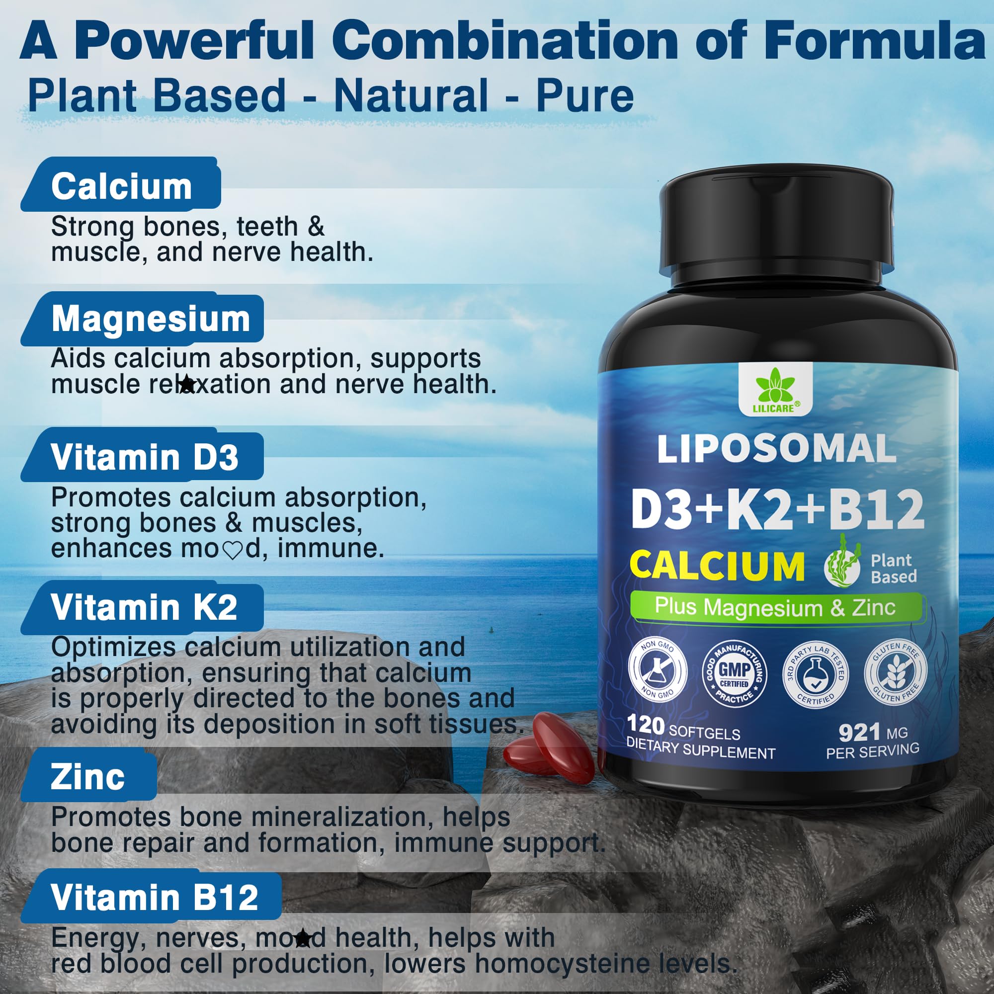 LILICARE Vitamin D3 K2 Calcium Softgels ingredients list